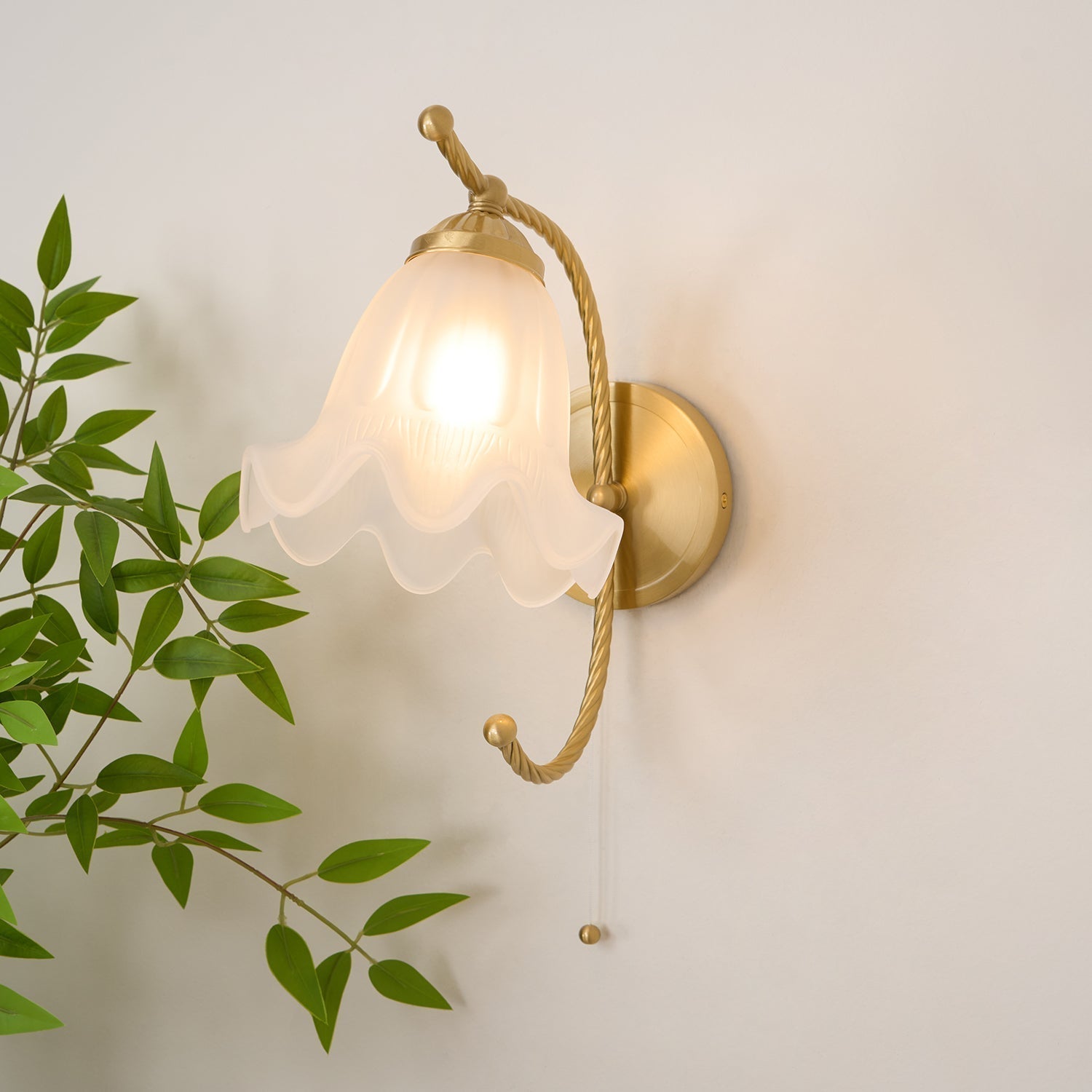 Curved Gooseneck Brass Glass Sconce - Lamp Outdoor