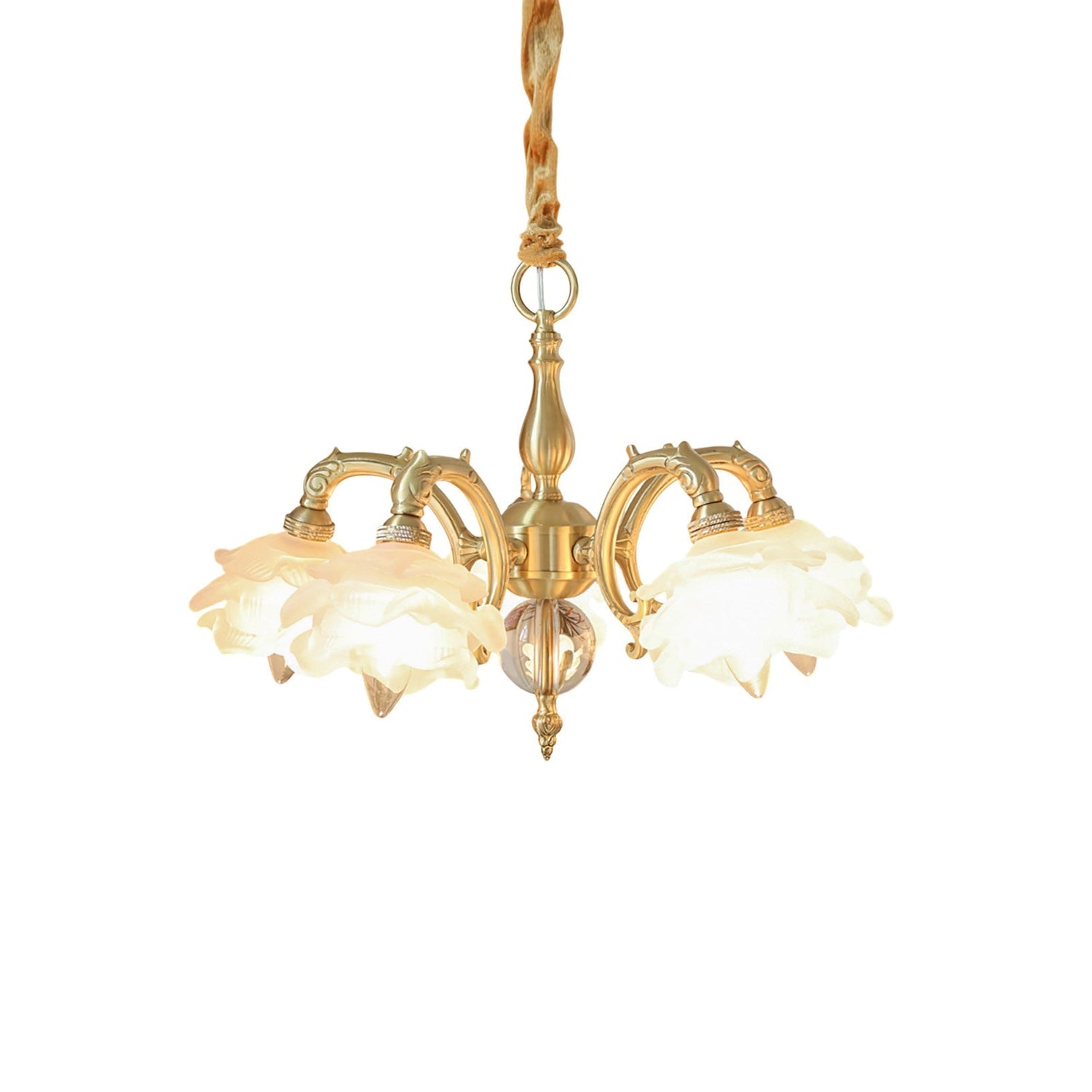 Curved Vintage Brass Chandelier