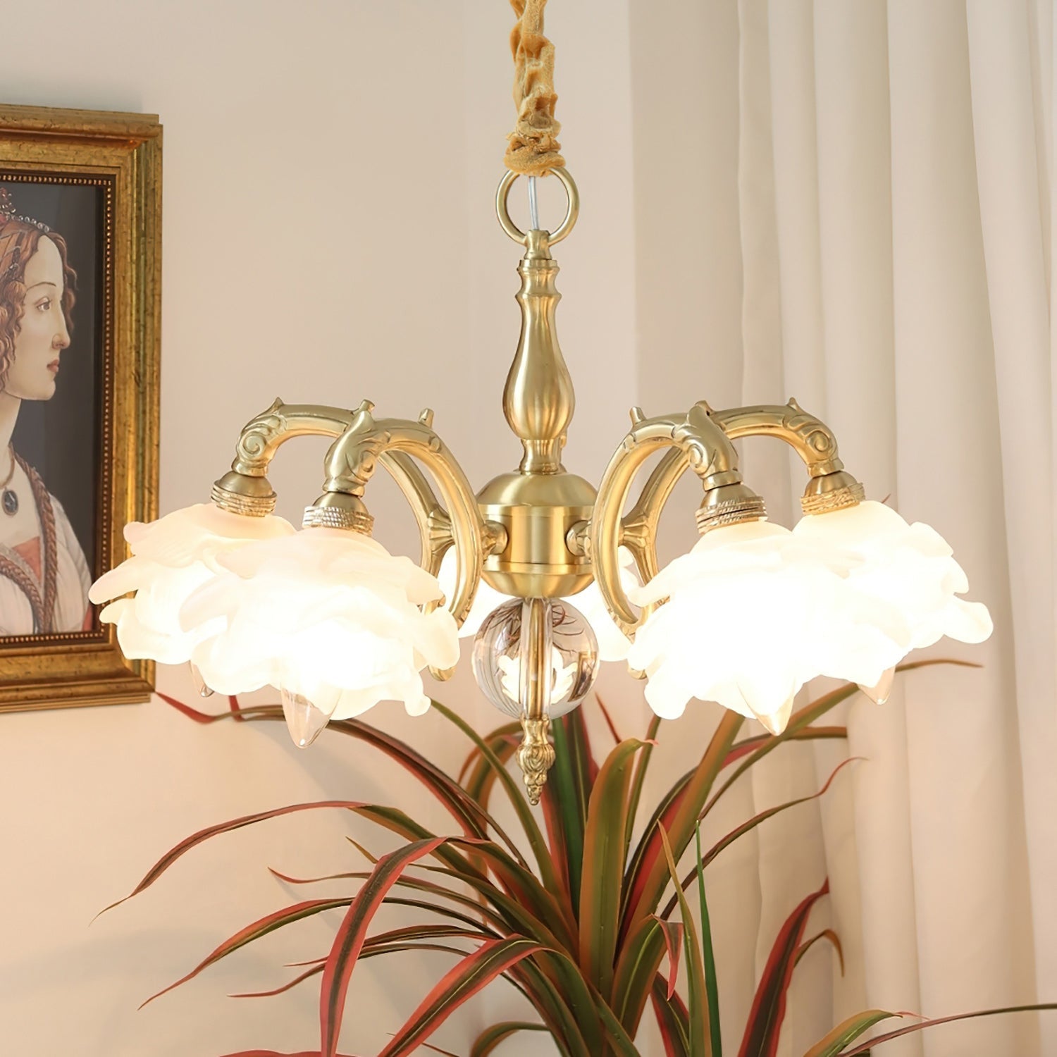 Curved Vintage Brass Chandelier