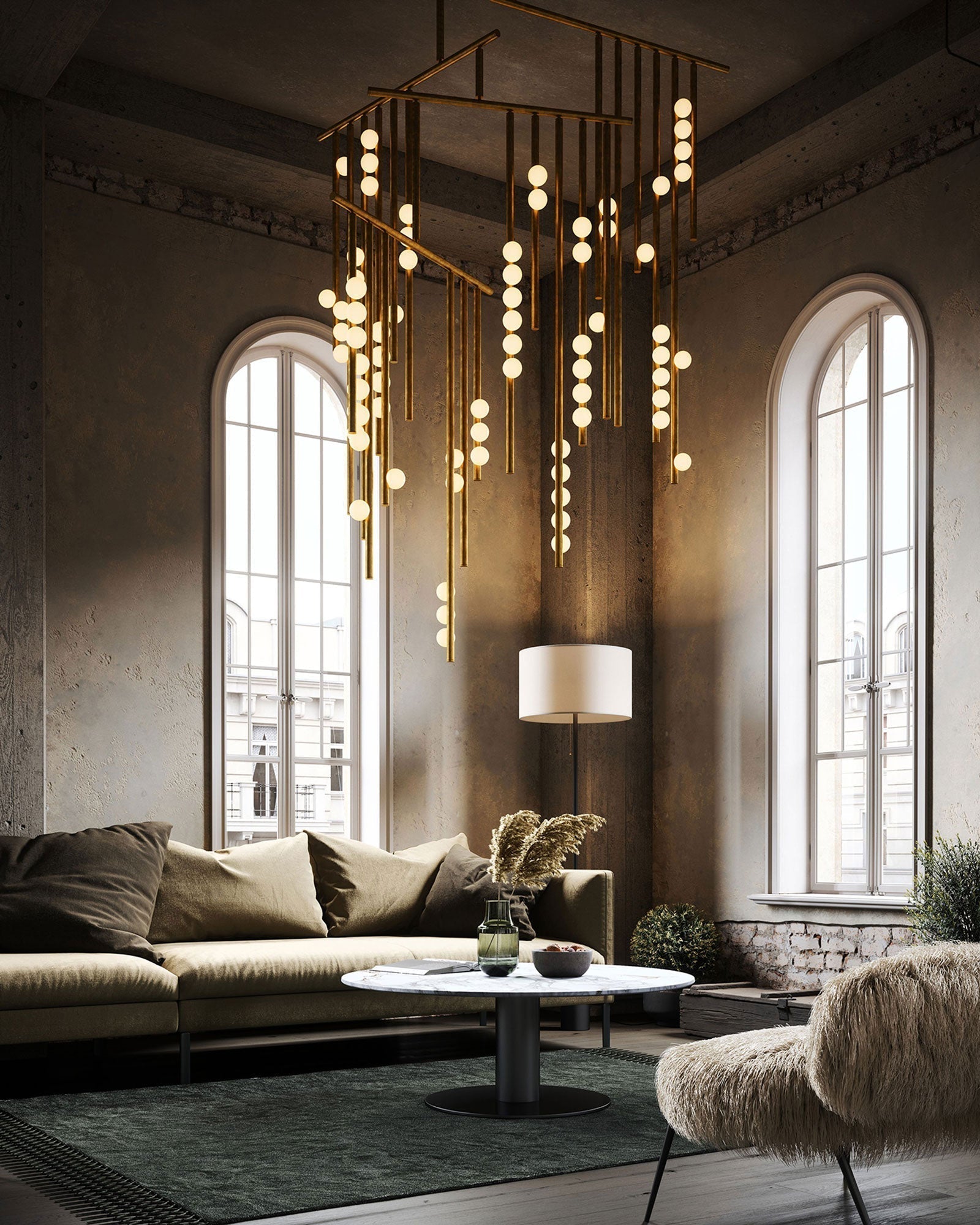 Eurzoris Geometric Brass Linear Pendant Light Chandelier - Lamp Outdoor