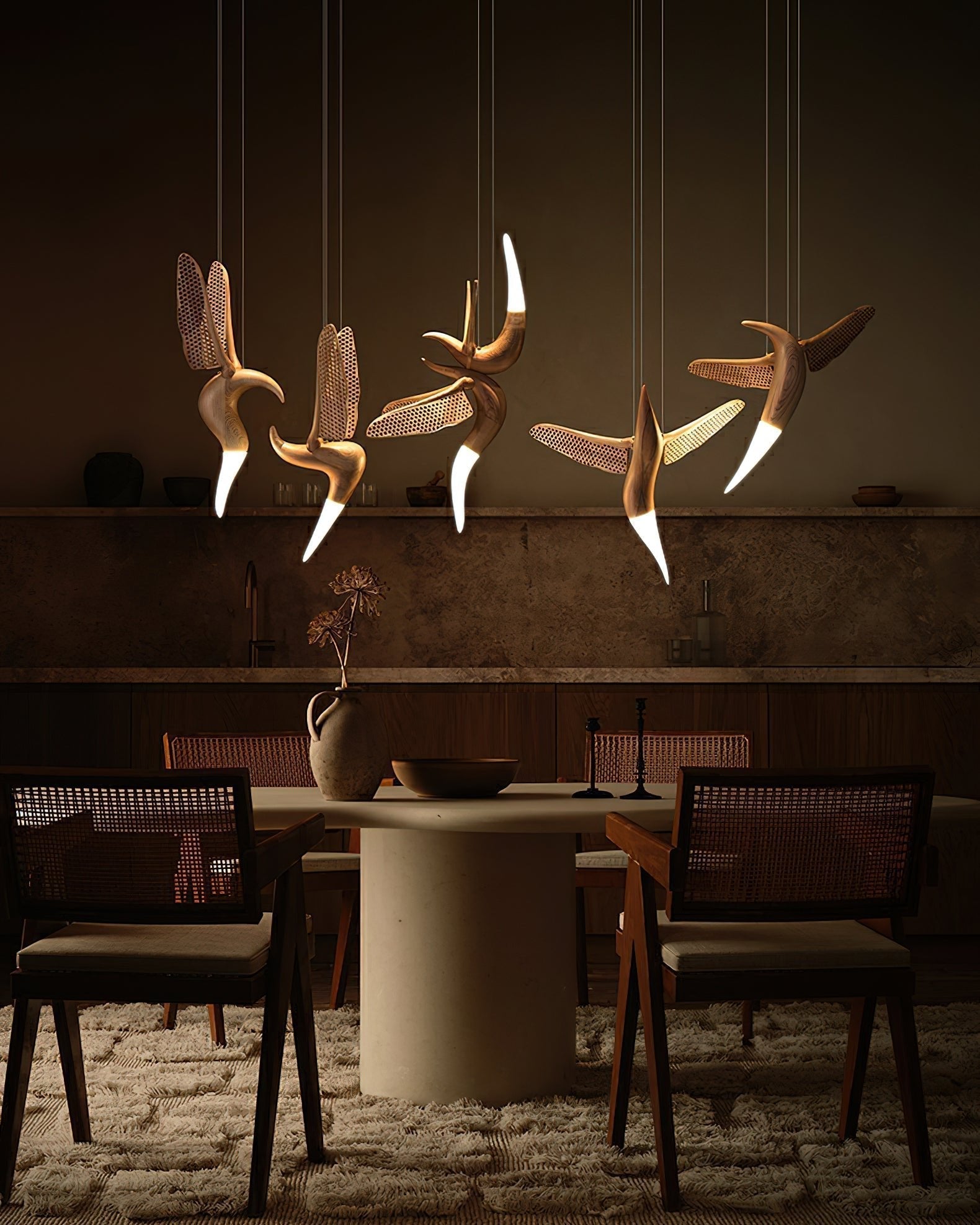 Elsilor Avian-Inspired Wood Pendant Light - Lamp Outdoor