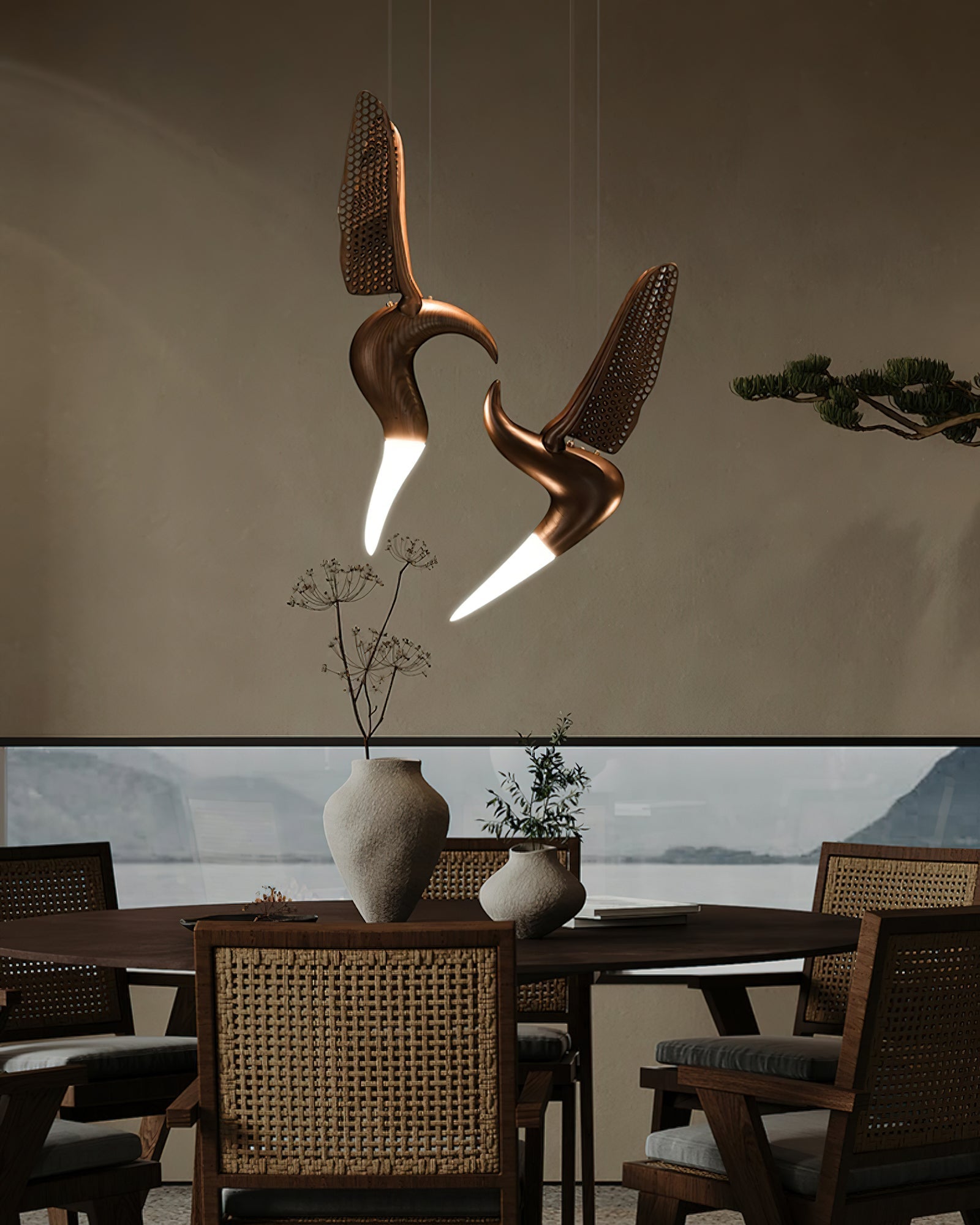 Elsilor Avian-Inspired Wood Pendant Light - Lamp Outdoor