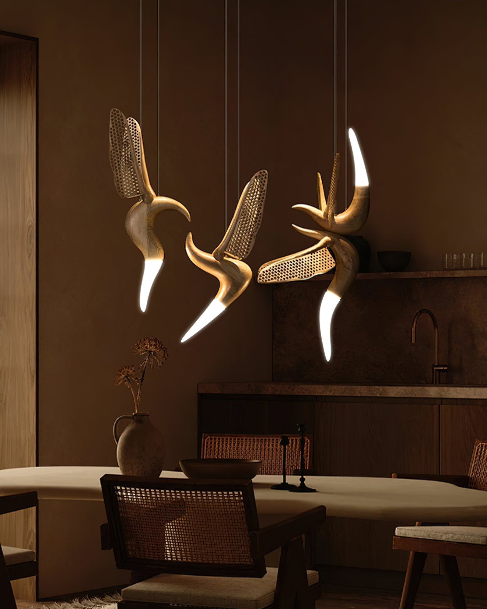 Elsilor Avian-Inspired Wood Pendant Light - Lamp Outdoor