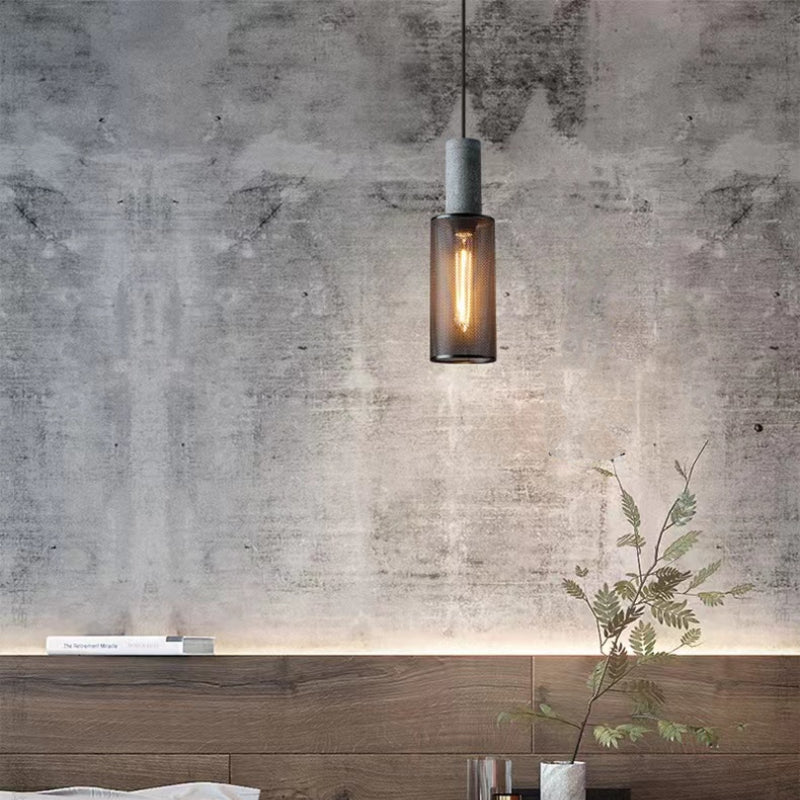 Xenith Industrial Cylindrical Pendant Light, Cement/Metal - Lamp Outdoor