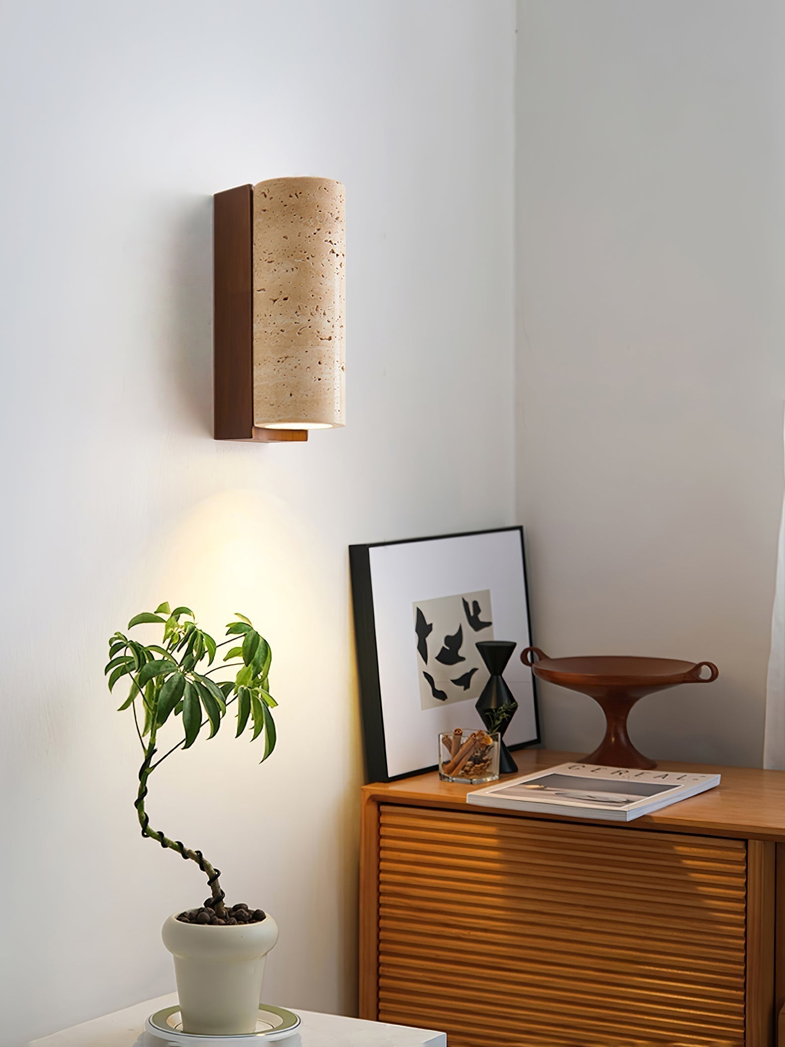 Lysandra Cylindrical Travertine Wall Light - Lamp Outdoor