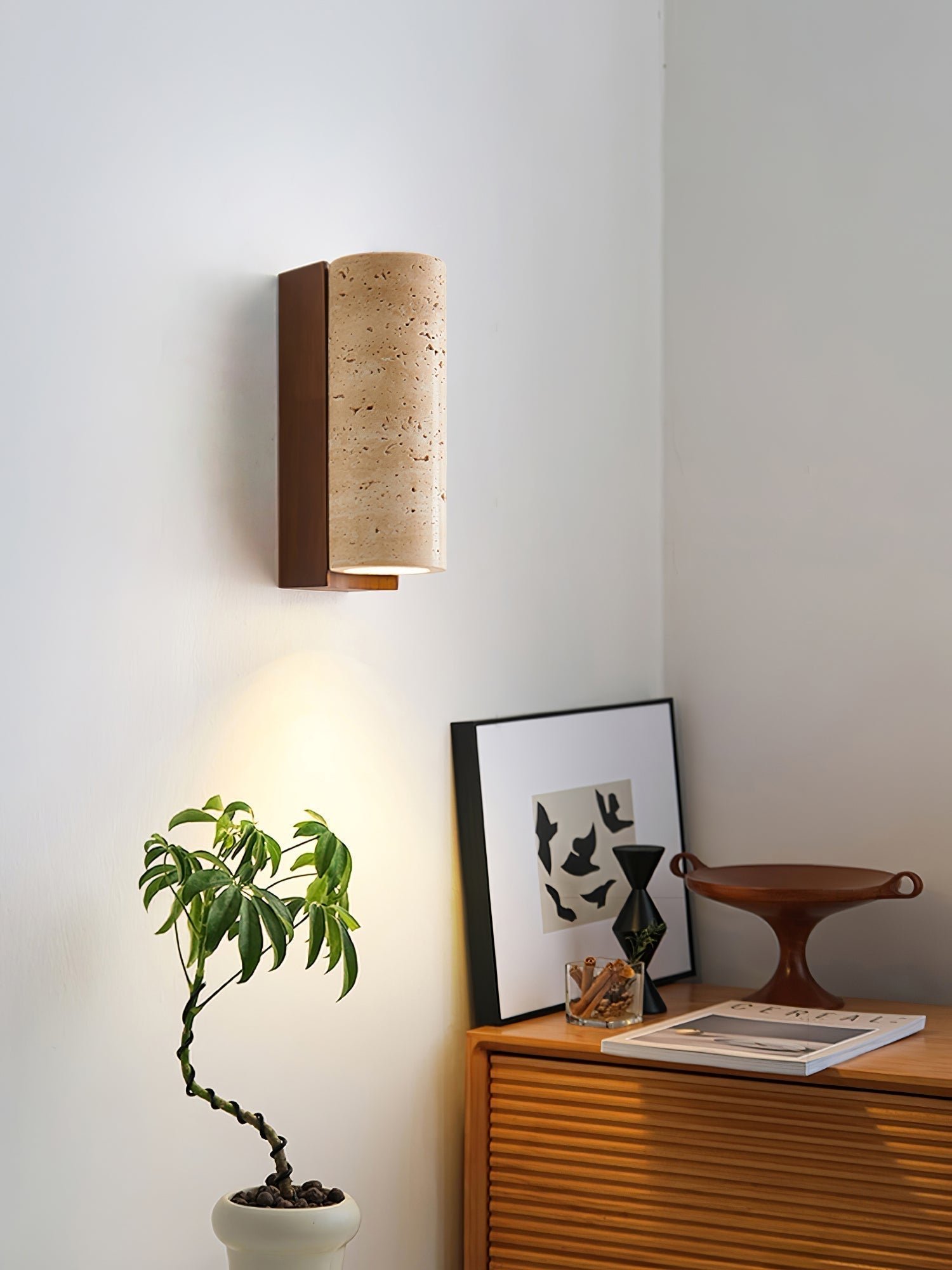 Lysandra Cylindrical Travertine Wall Light - Lamp Outdoor