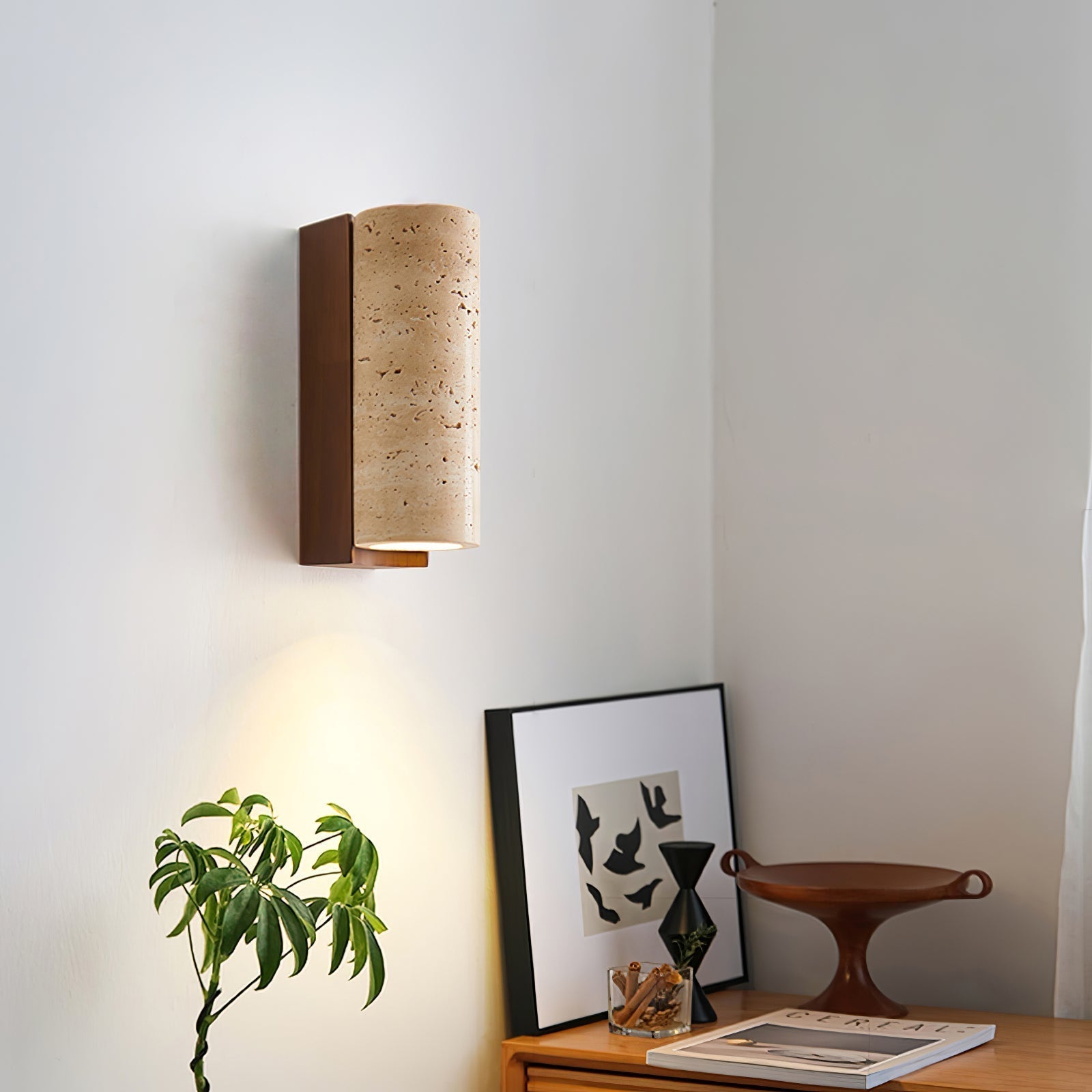 Lysandra Cylindrical Travertine Wall Light - Lamp Outdoor
