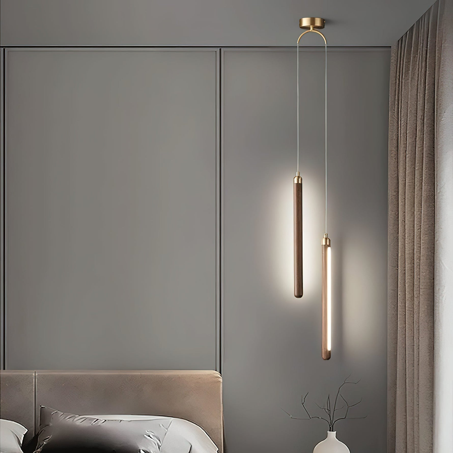 Kyoto Walnut Brass Linear Pendant Light - Lamp Outdoor