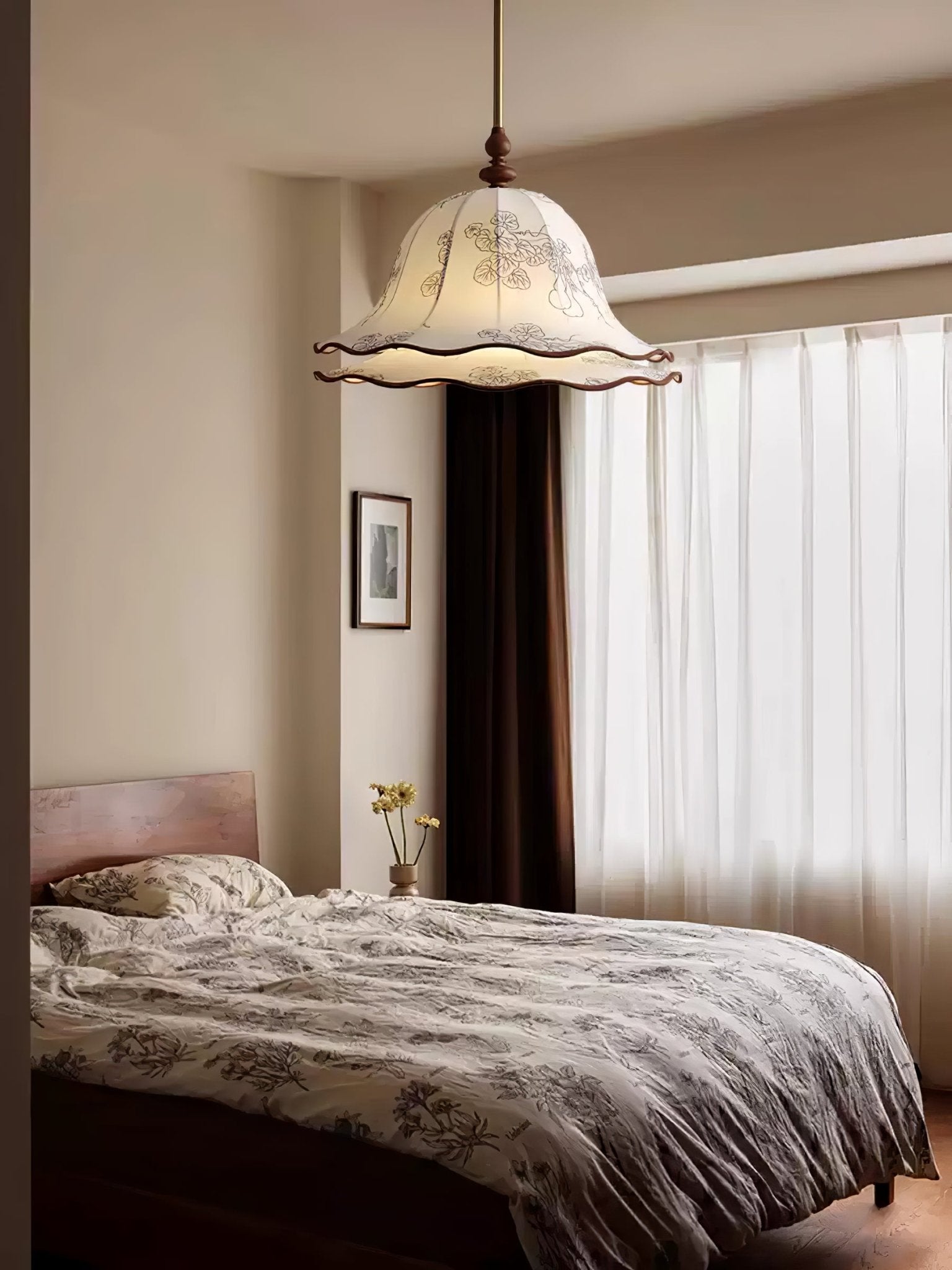 Ilsilis Traditional Elegance Floral Fabric Wood Pendant Lamp - Lamp Outdoor