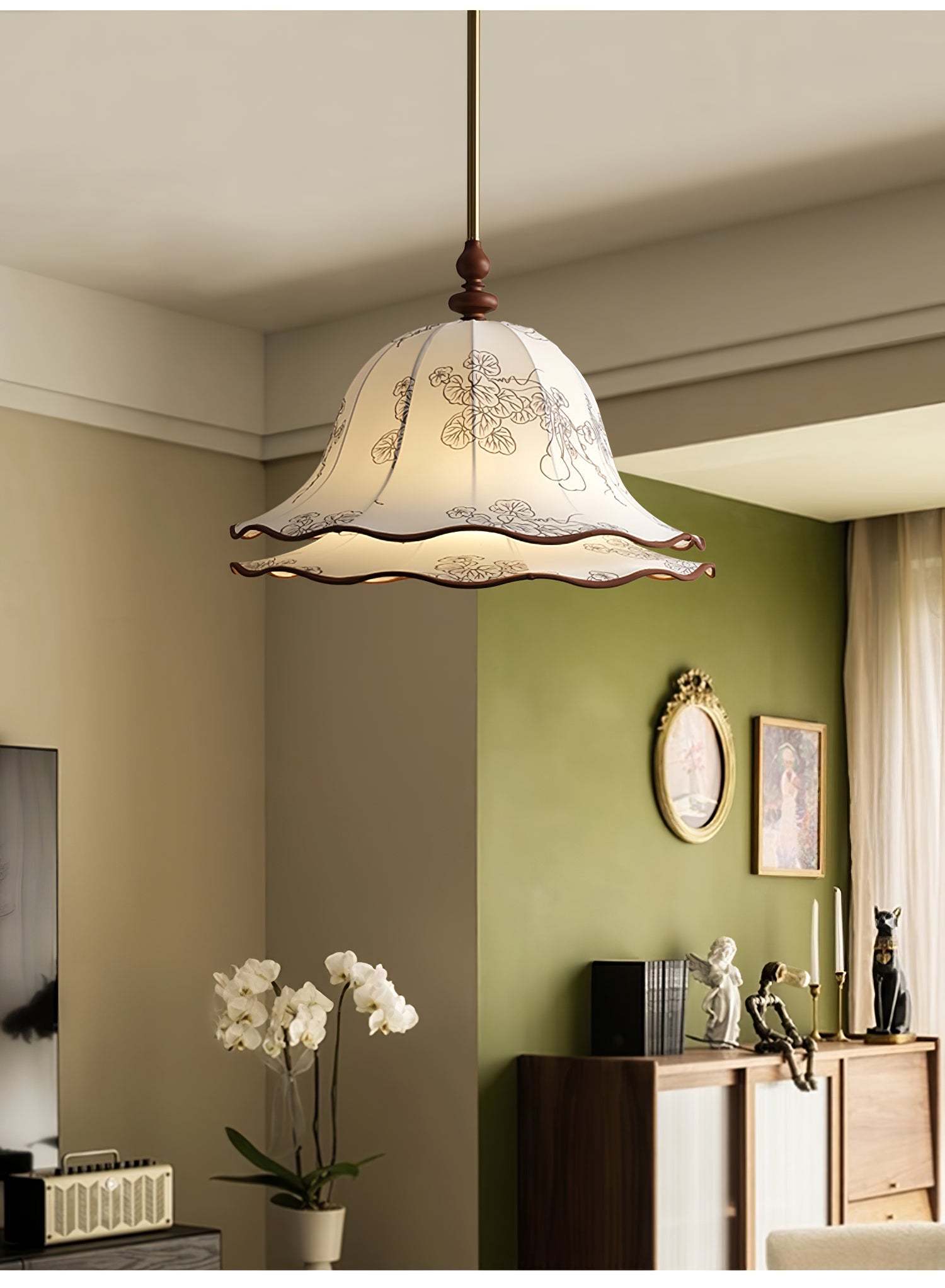 Ilsilis Traditional Elegance Floral Fabric Wood Pendant Lamp - Lamp Outdoor
