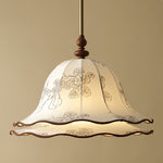 Ilsilis Traditional Elegance Floral Fabric Wood Pendant Lamp - Lamp Outdoor