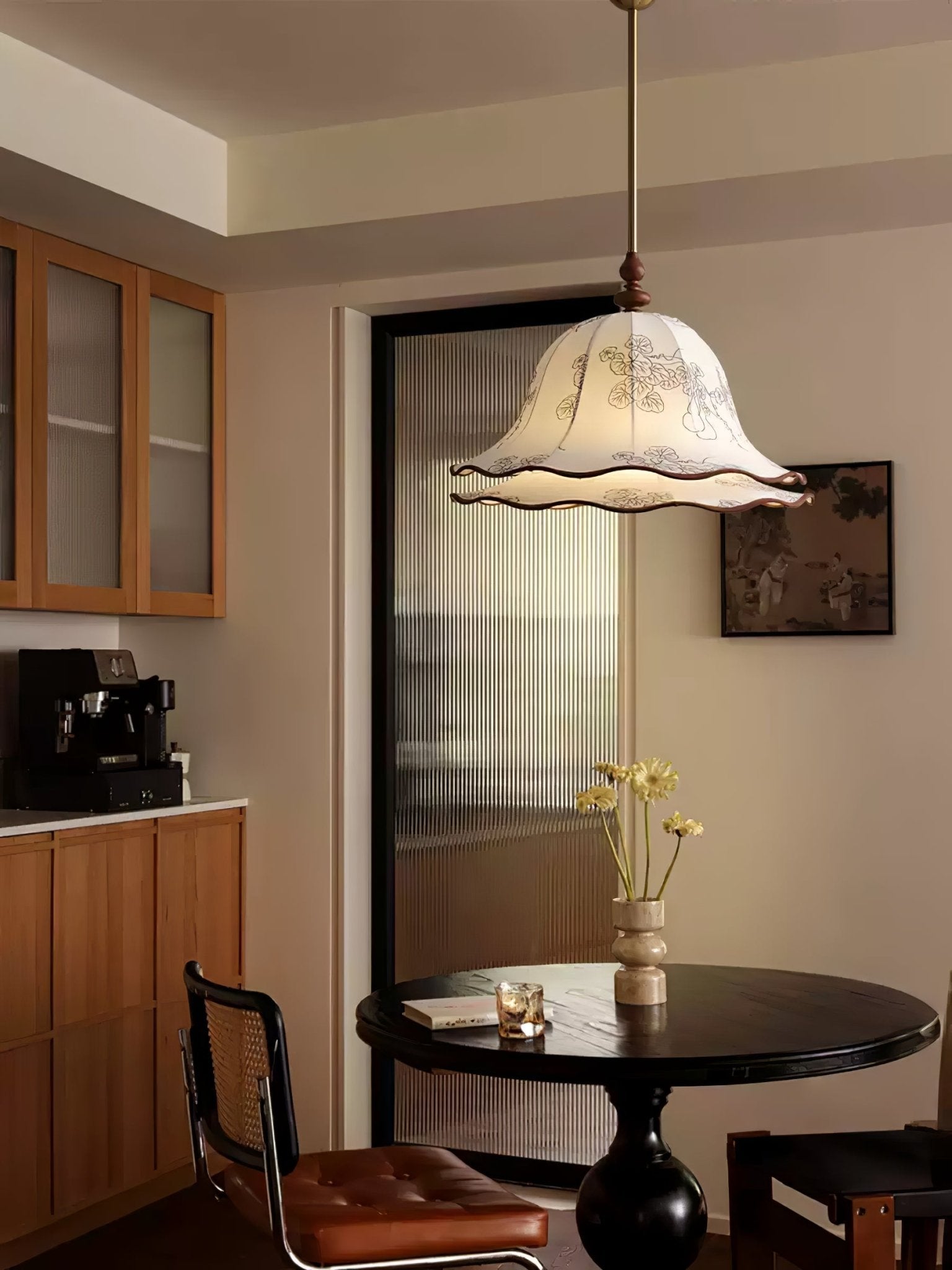 Ilsilis Traditional Elegance Floral Fabric Wood Pendant Lamp - Lamp Outdoor