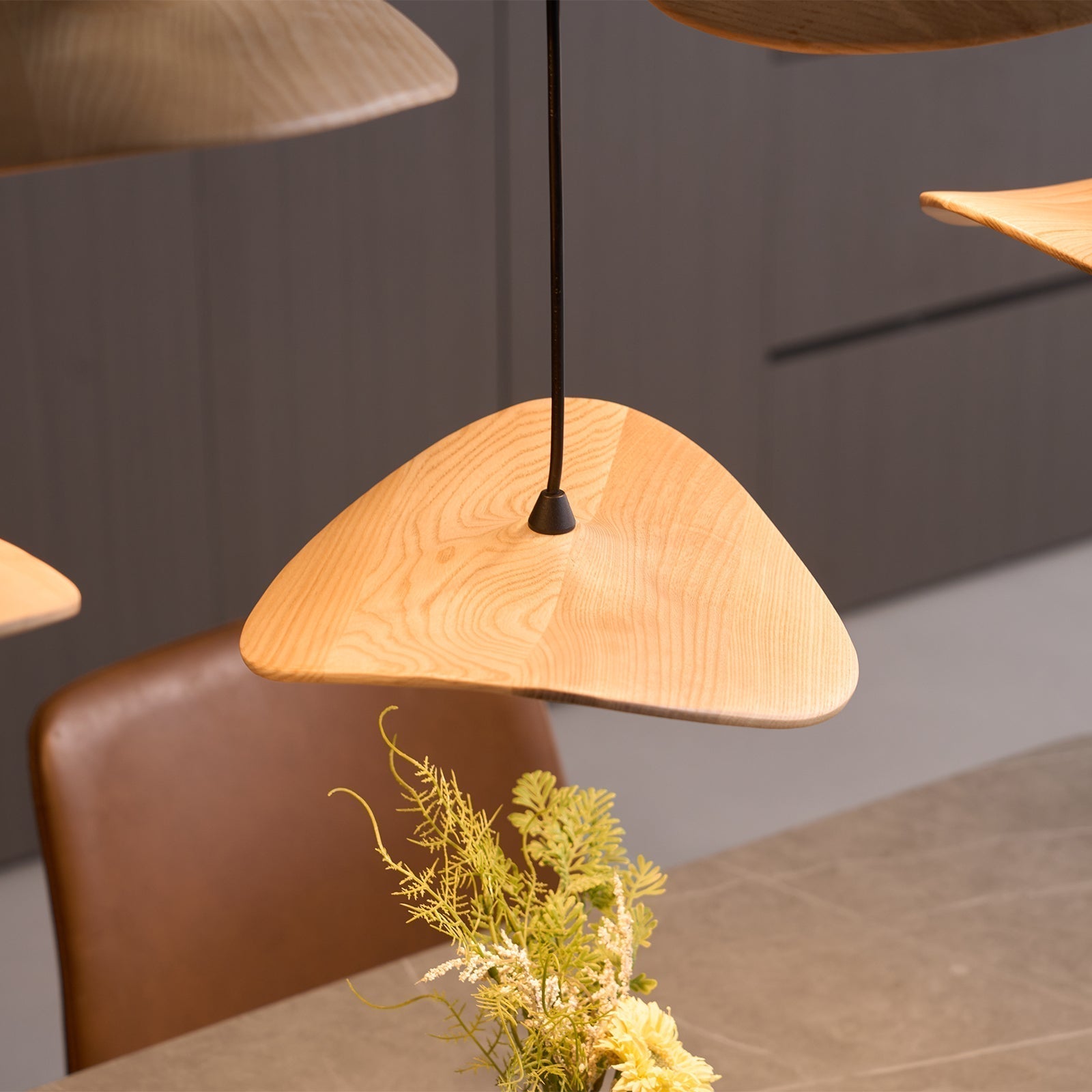 Abbott Modern Minimalist Empty Leaf Metal Wood Chandelier - Lamp Outdoor