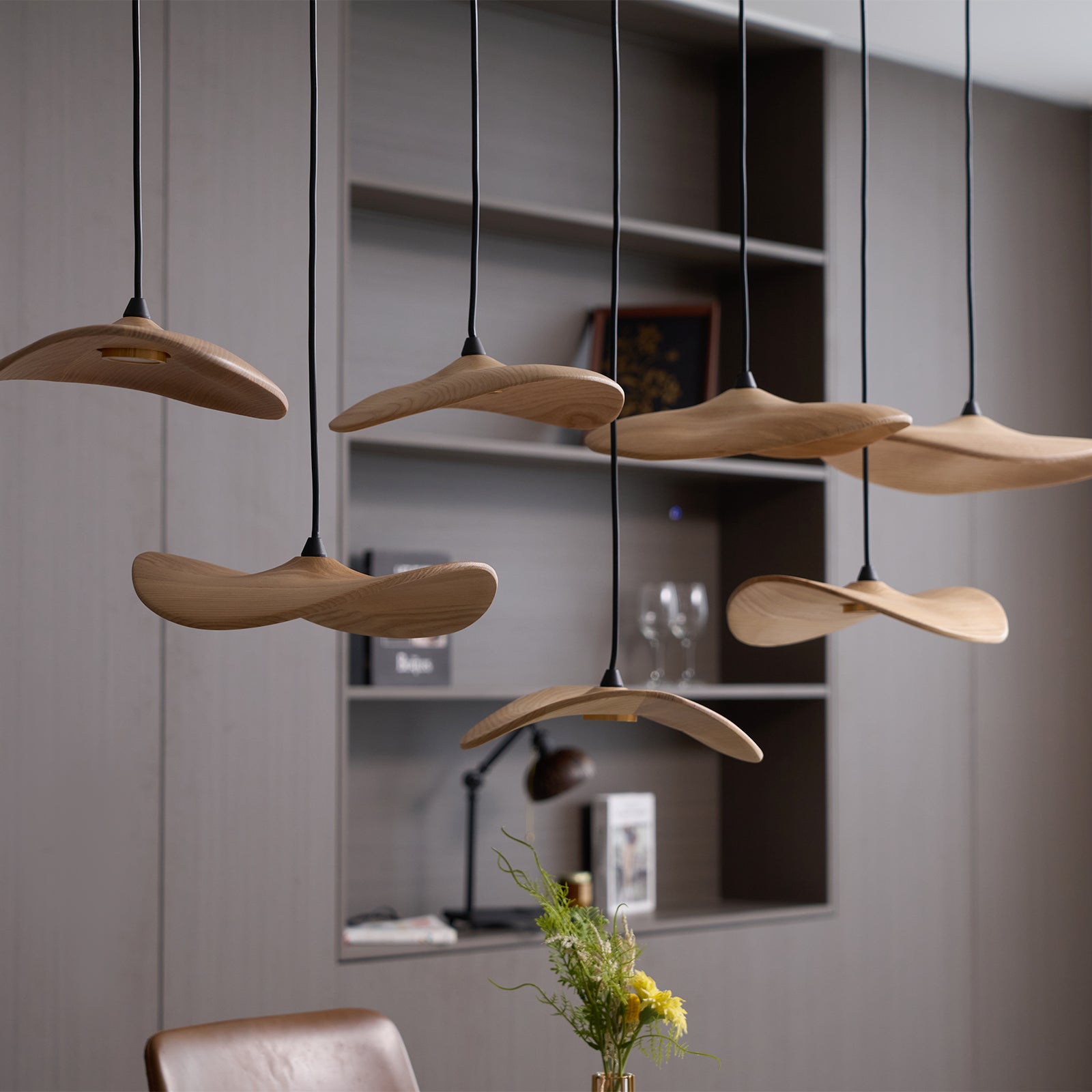 Abbott Modern Minimalist Empty Leaf Metal Wood Chandelier - Lamp Outdoor