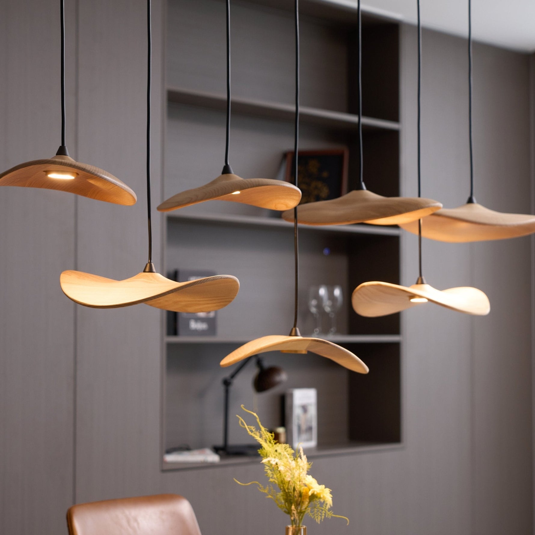 Abbott Modern Minimalist Empty Leaf Metal Wood Chandelier - Lamp Outdoor