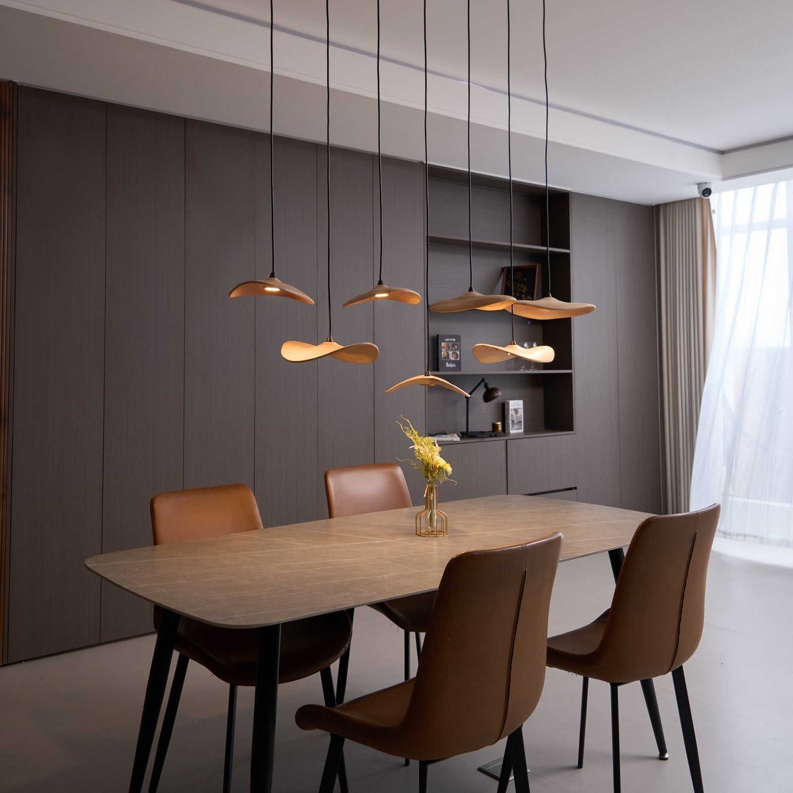 Abbott Modern Minimalist Empty Leaf Metal Wood Chandelier - Lamp Outdoor