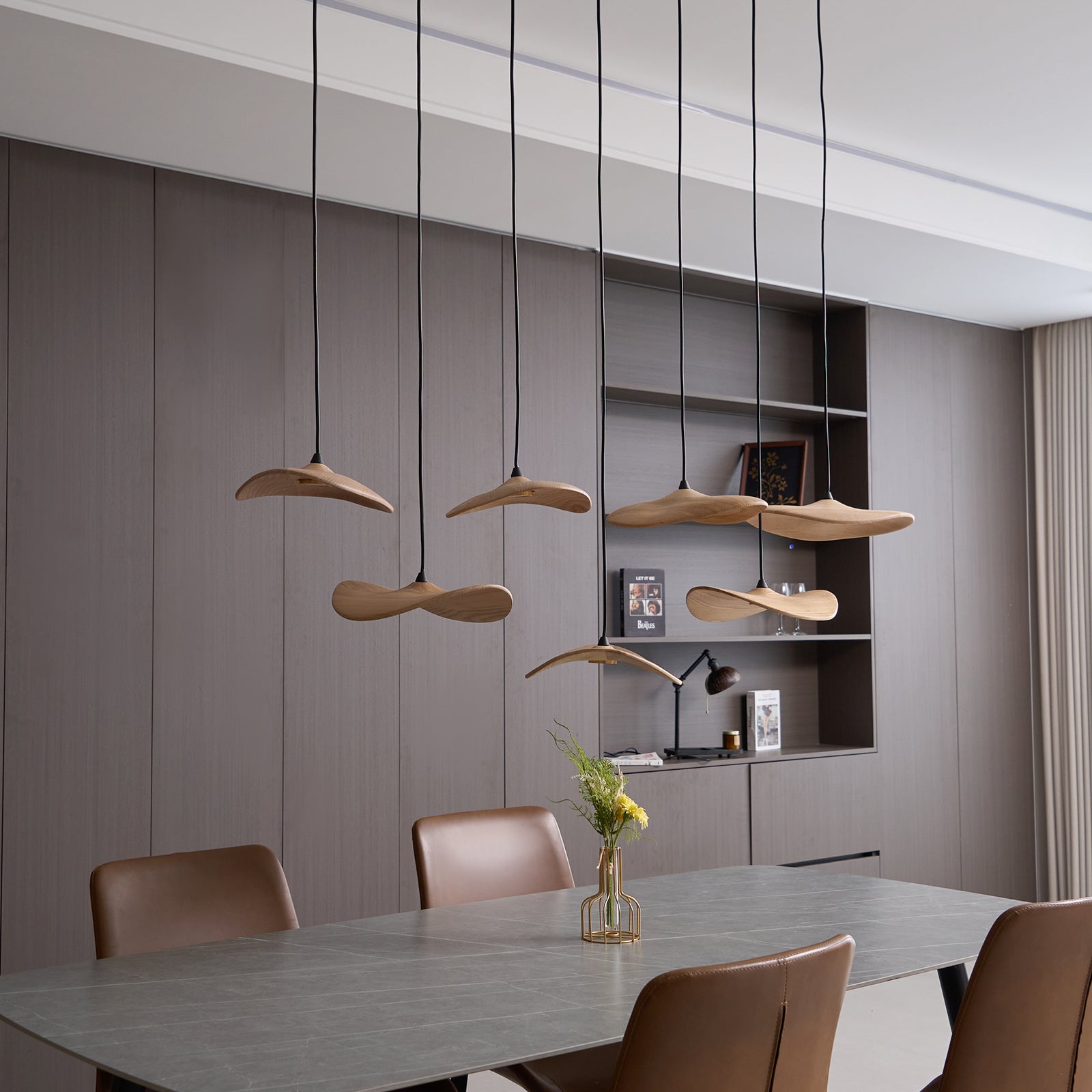 Abbott Modern Minimalist Empty Leaf Metal Wood Chandelier - Lamp Outdoor