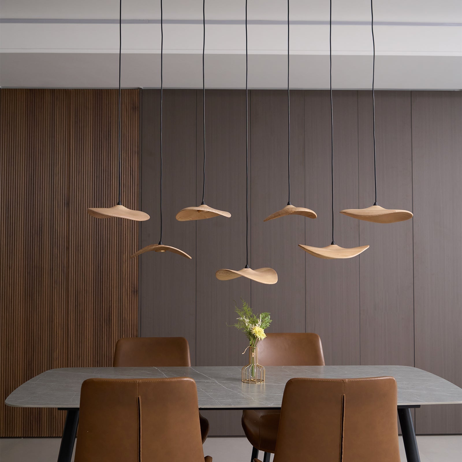 Abbott Modern Minimalist Empty Leaf Metal Wood Chandelier - Lamp Outdoor