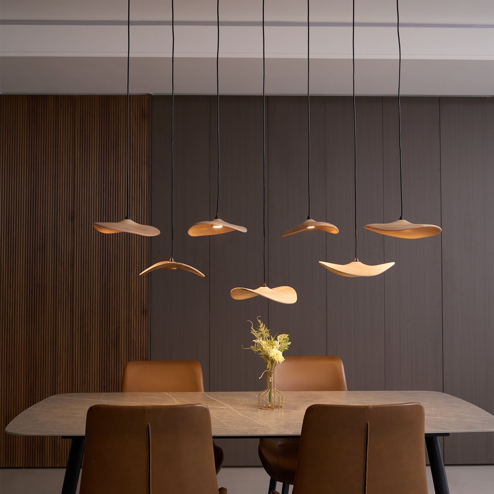Abbott Modern Minimalist Empty Leaf Metal Wood Chandelier - Lamp Outdoor