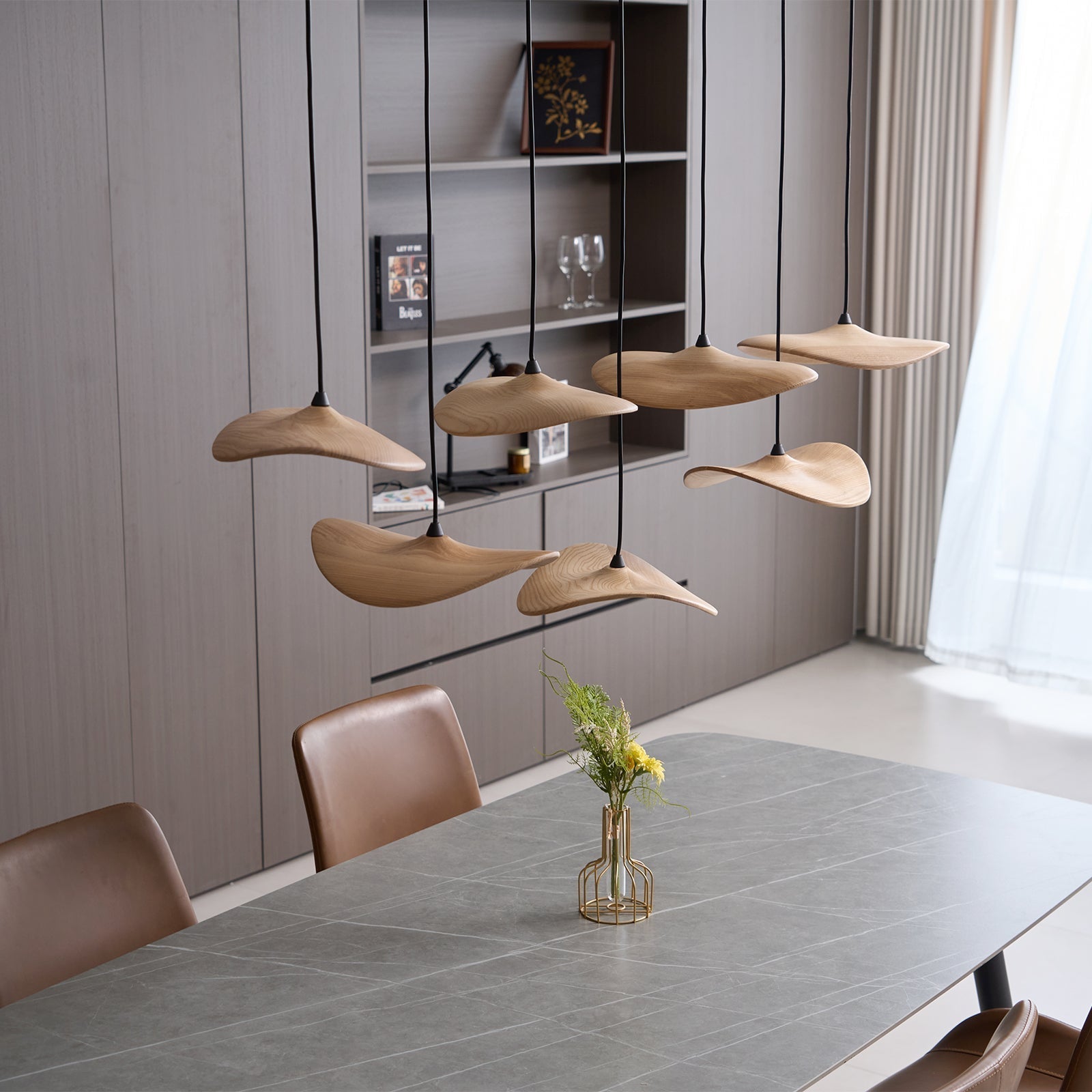 Abbott Modern Minimalist Empty Leaf Metal Wood Chandelier - Lamp Outdoor