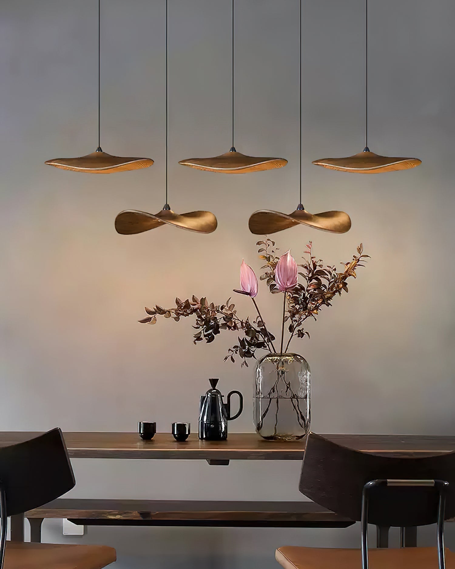 Abbott Modern Minimalist Empty Leaf Metal Wood Chandelier - Lamp Outdoor