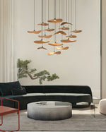 Abbott Modern Minimalist Empty Leaf Metal Wood Chandelier - Lamp Outdoor
