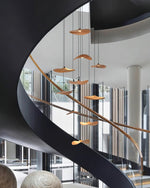Abbott Modern Minimalist Empty Leaf Metal Wood Chandelier - Lamp Outdoor
