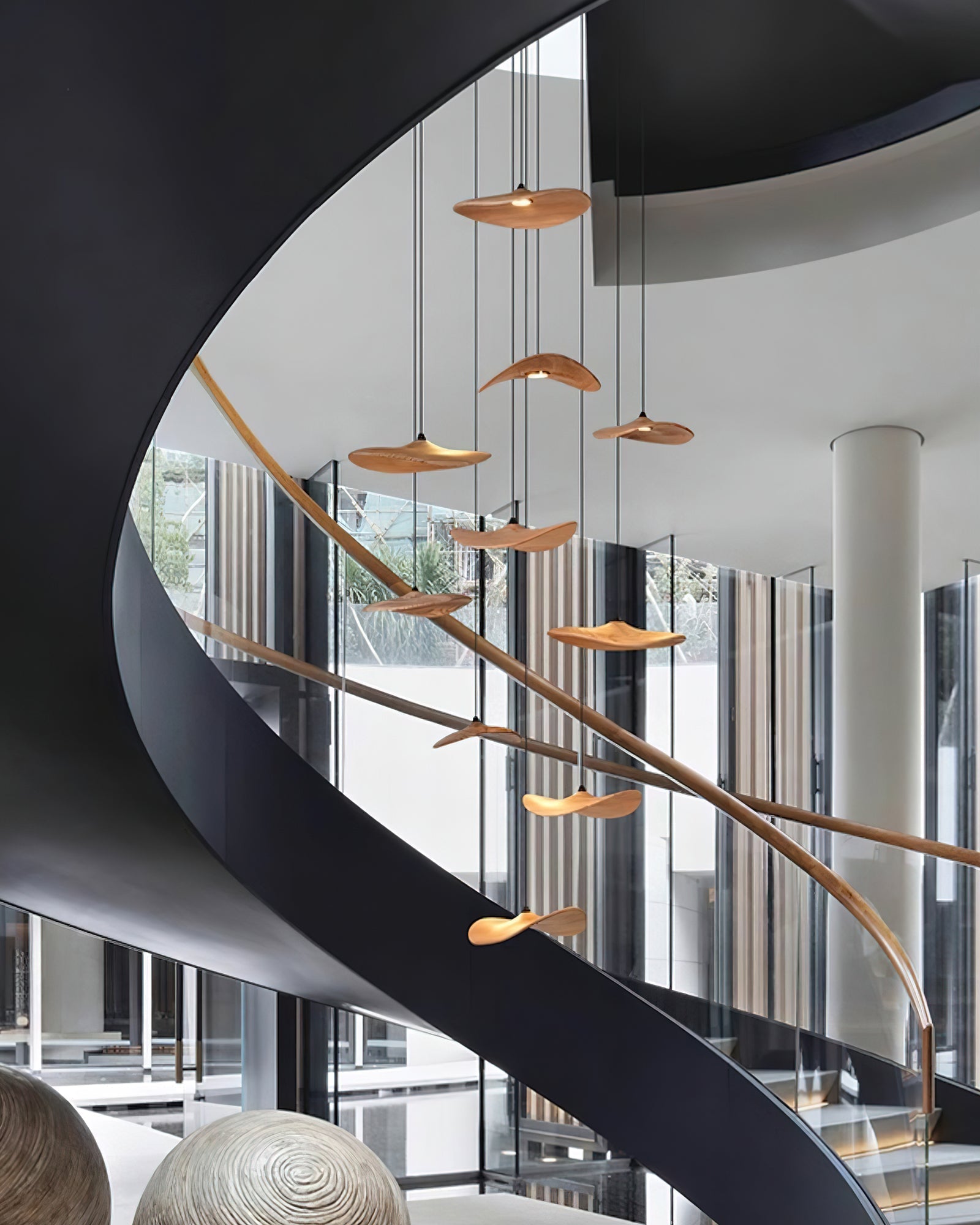 Abbott Modern Minimalist Empty Leaf Metal Wood Chandelier - Lamp Outdoor