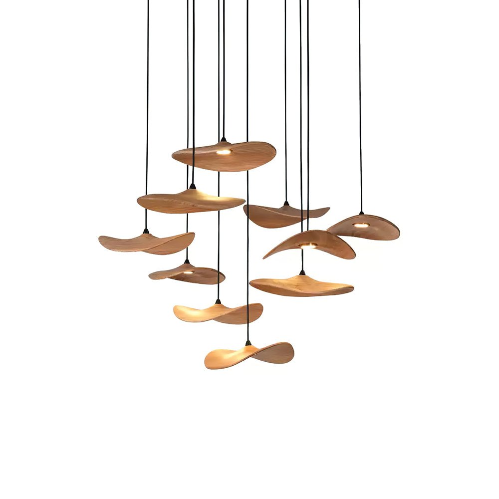 Abbott Modern Minimalist Empty Leaf Metal Wood Chandelier - Lamp Outdoor