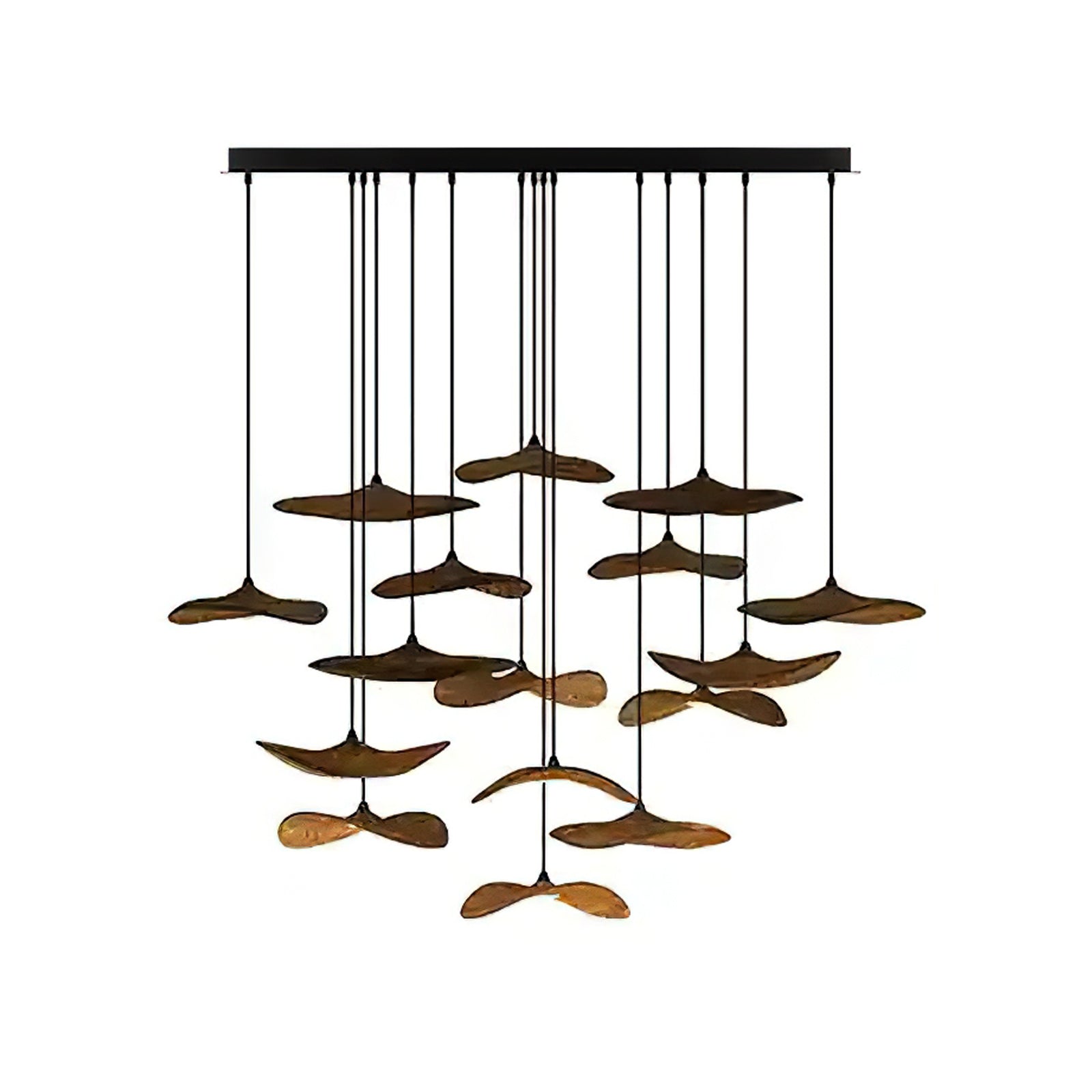 Abbott Modern Minimalist Empty Leaf Metal Wood Chandelier - Lamp Outdoor