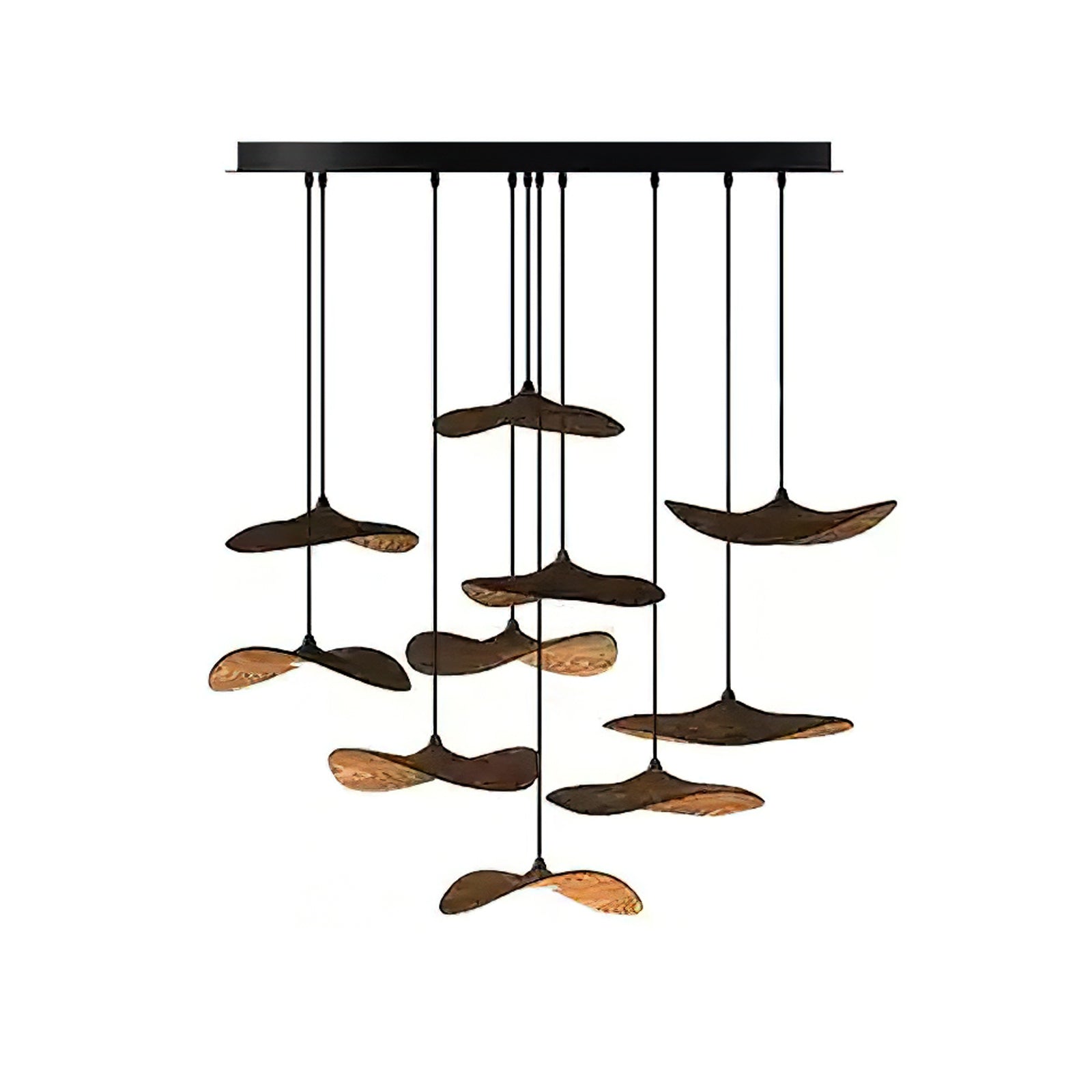 Abbott Modern Minimalist Empty Leaf Metal Wood Chandelier - Lamp Outdoor