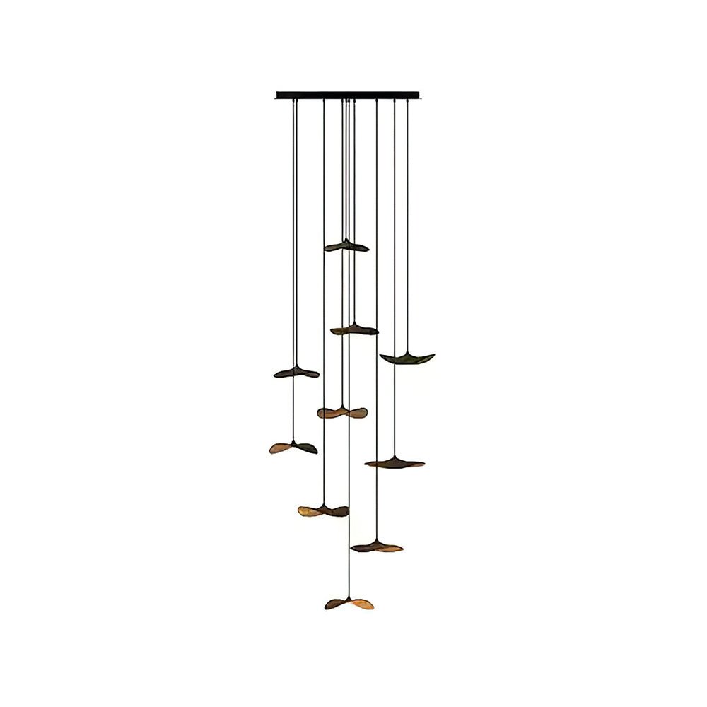Abbott Modern Minimalist Empty Leaf Metal Wood Chandelier - Lamp Outdoor