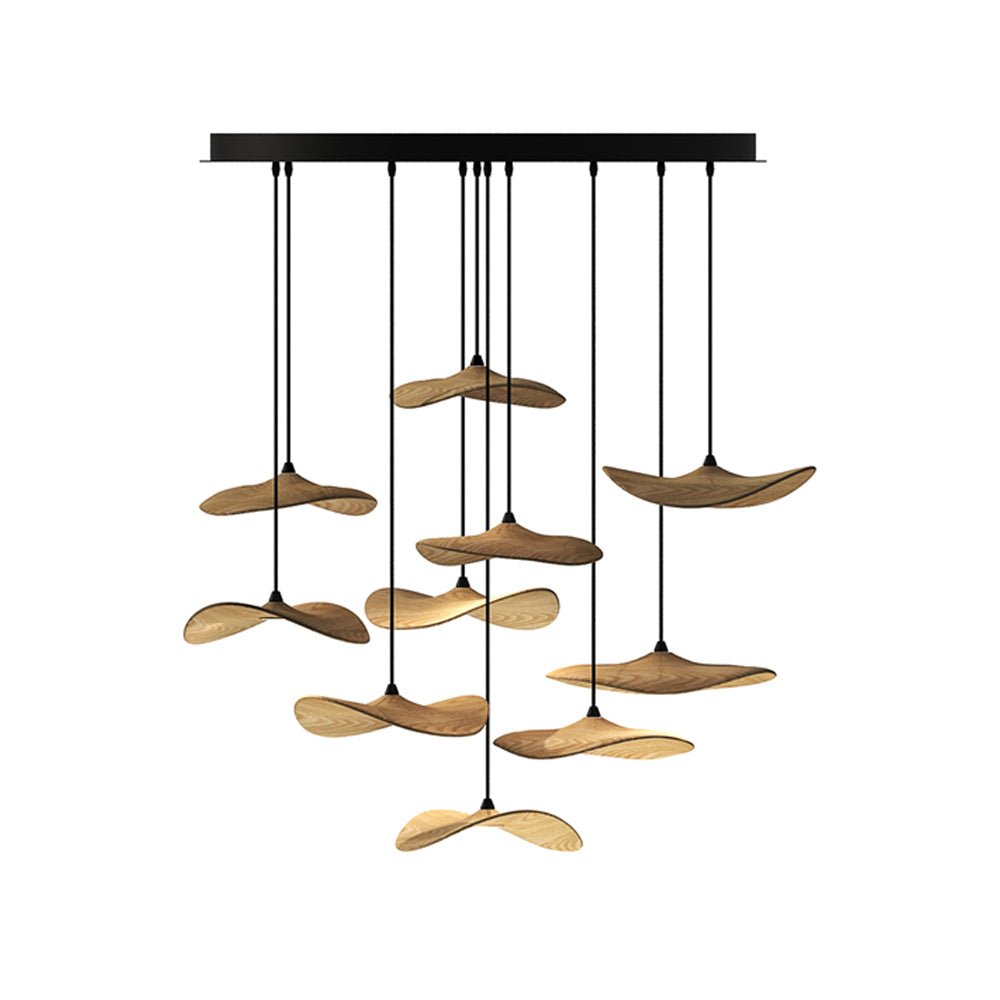 Abbott Modern Minimalist Empty Leaf Metal Wood Chandelier - Lamp Outdoor