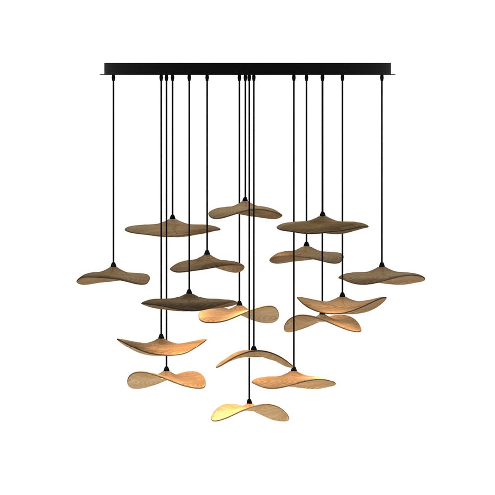 Abbott Modern Minimalist Empty Leaf Metal Wood Chandelier - Lamp Outdoor