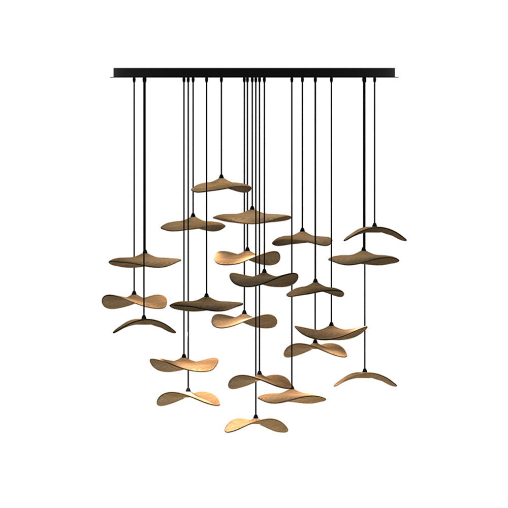 Abbott Modern Minimalist Empty Leaf Metal Wood Chandelier - Lamp Outdoor