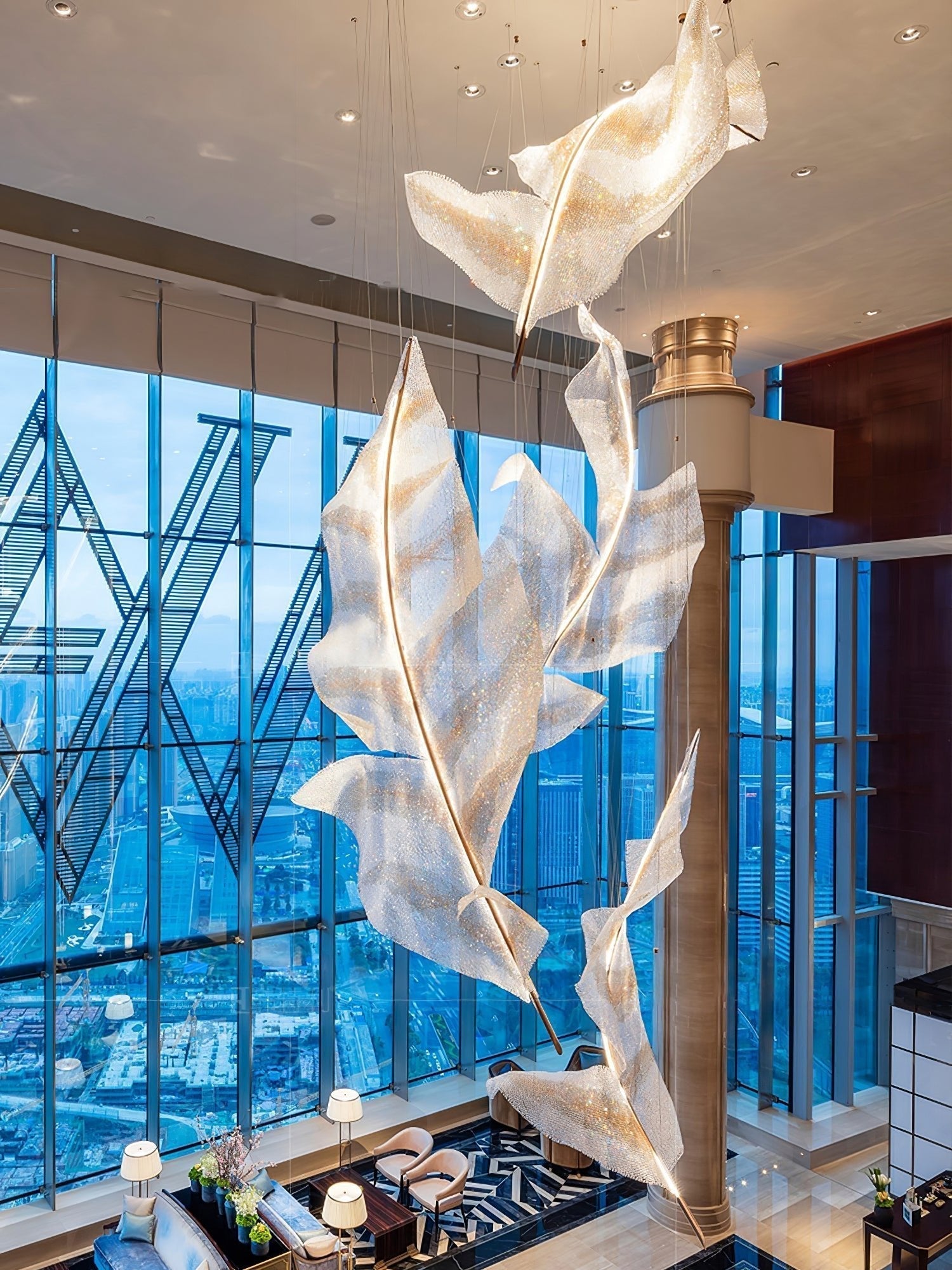 Zeshaen Individual Creativity Falling Leaves Glass Chandelier - Lamp Outdoor