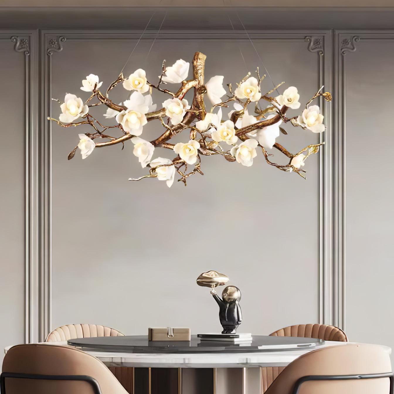 Avaros Postmodern Luxury Flower Bloom Branch Brass Ceramic Chandelier - Lamp Outdoor
