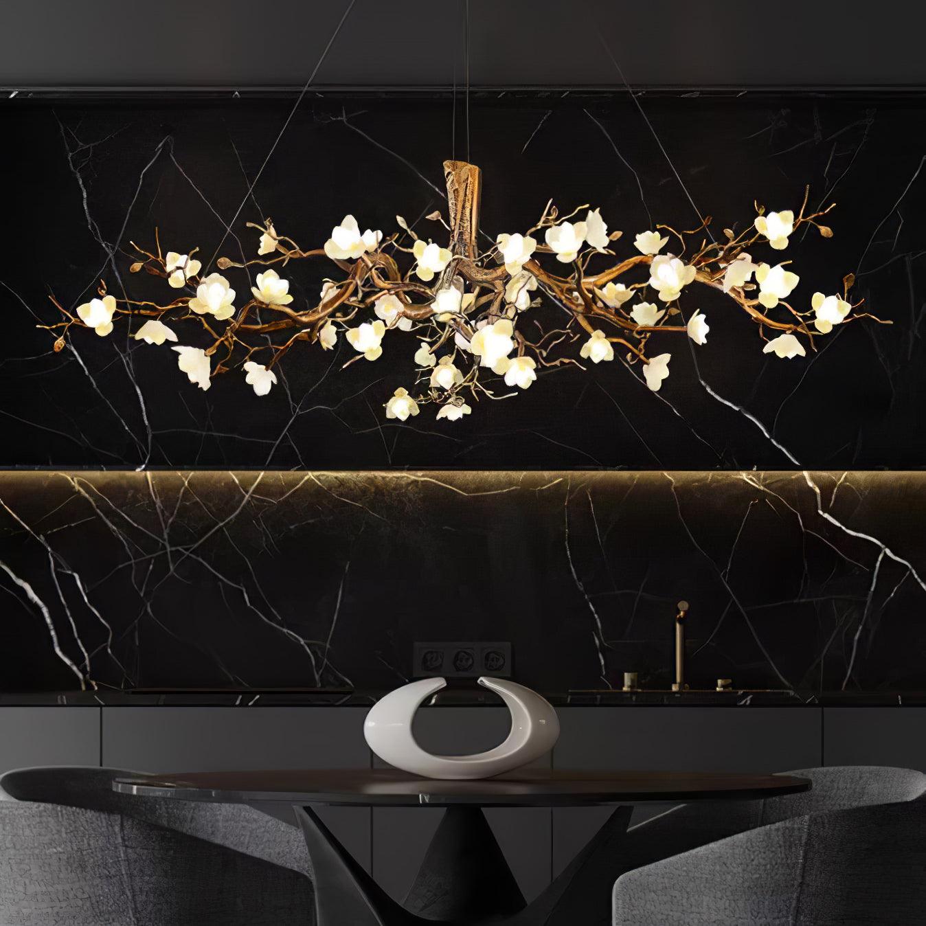 Avaros Postmodern Luxury Flower Bloom Branch Brass Ceramic Chandelier - Lamp Outdoor
