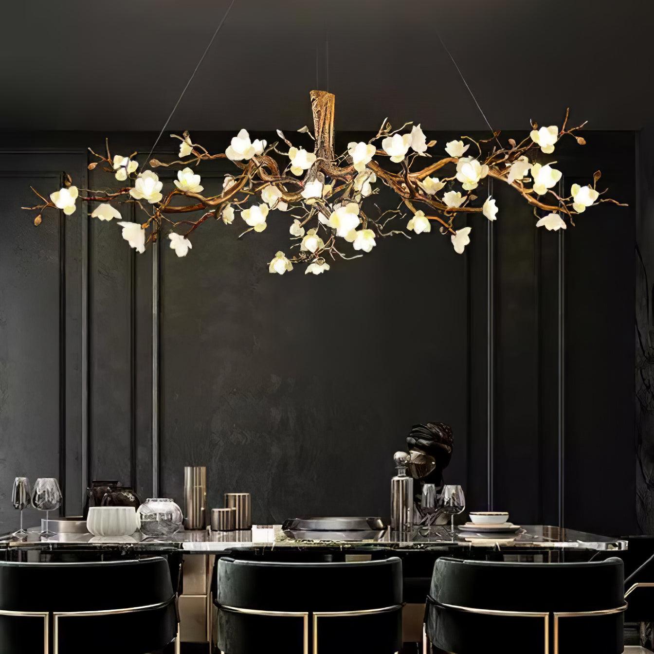 Avaros Postmodern Luxury Flower Bloom Branch Brass Ceramic Chandelier - Lamp Outdoor