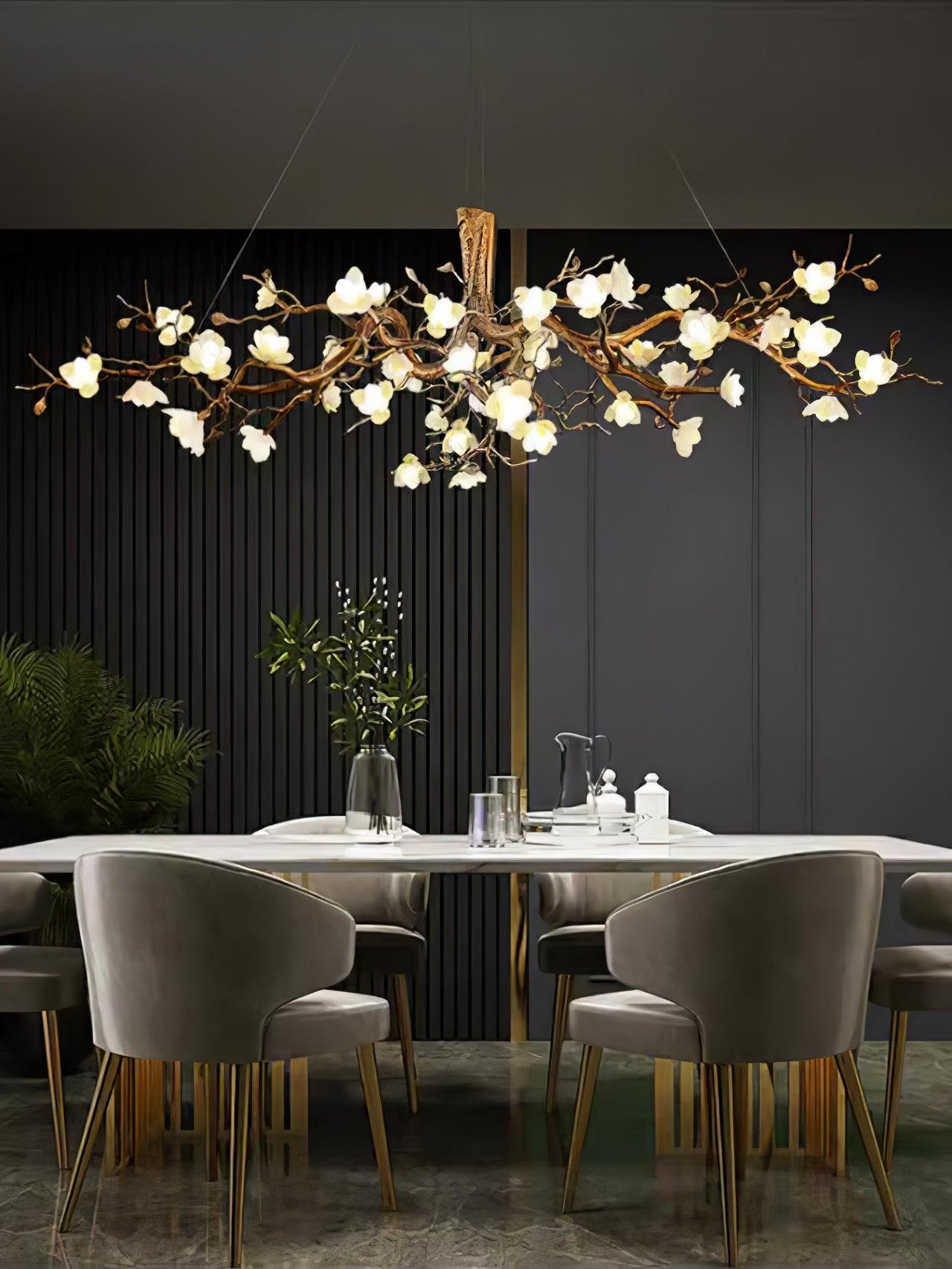 Avaros Postmodern Luxury Flower Bloom Branch Brass Ceramic Chandelier - Lamp Outdoor