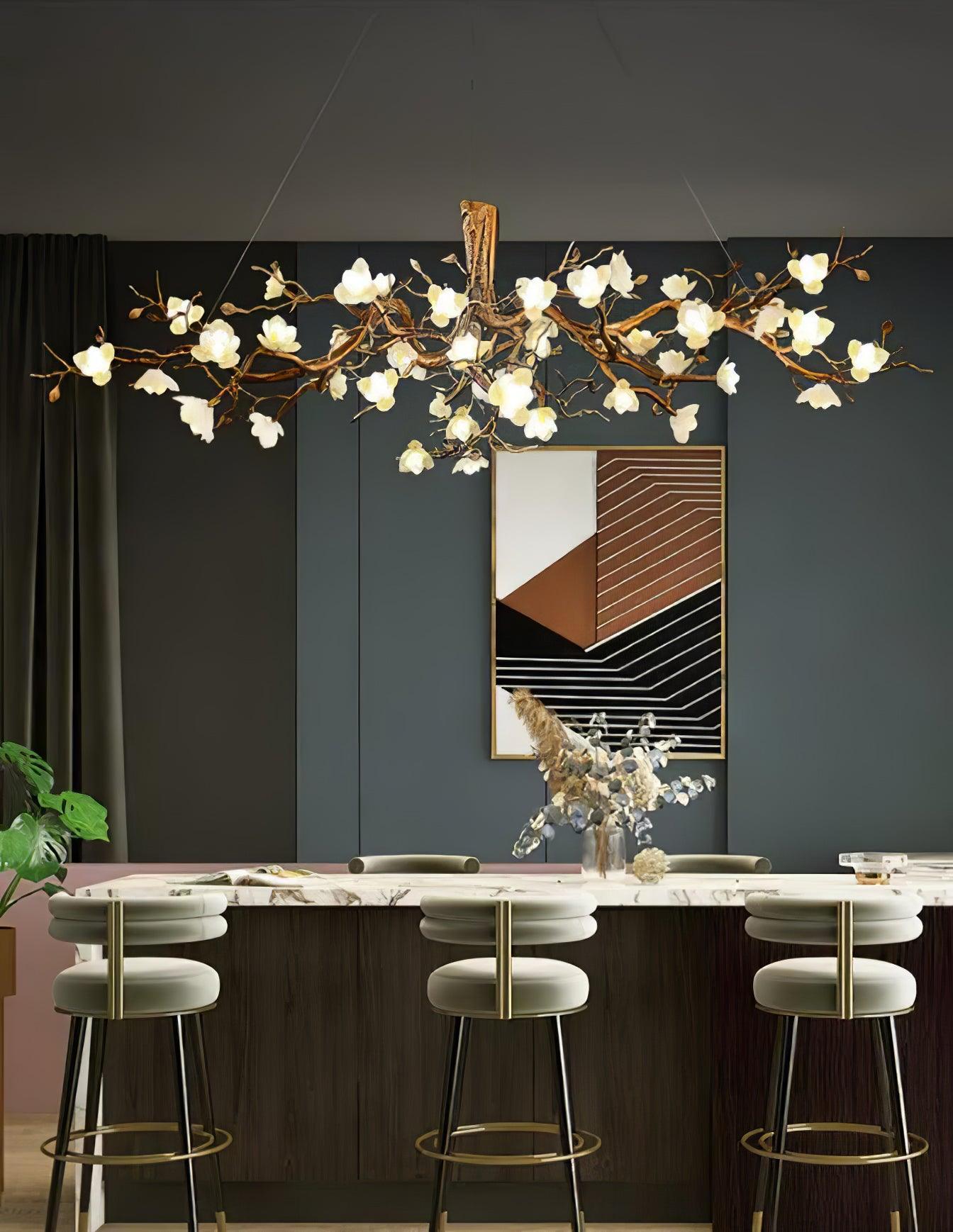 Avaros Postmodern Luxury Flower Bloom Branch Brass Ceramic Chandelier - Lamp Outdoor