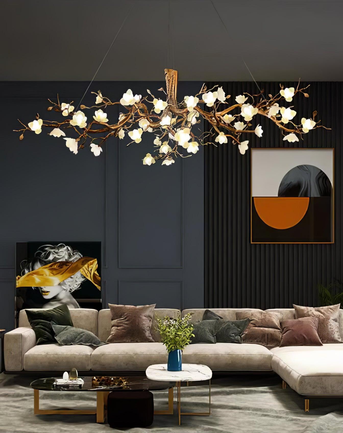 Avaros Postmodern Luxury Flower Bloom Branch Brass Ceramic Chandelier - Lamp Outdoor