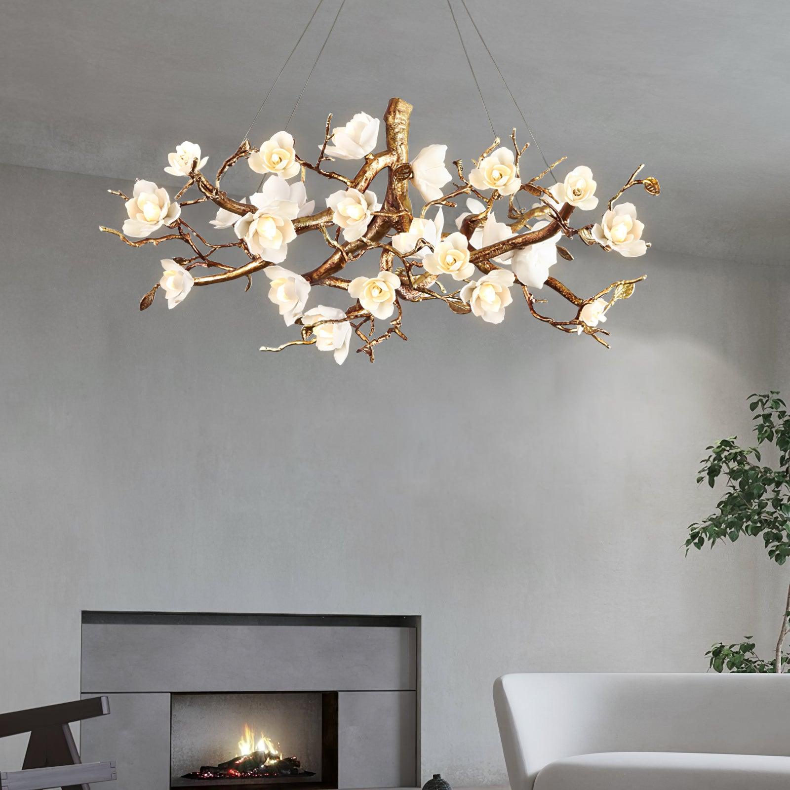 Avaros Postmodern Luxury Flower Bloom Branch Brass Ceramic Chandelier - Lamp Outdoor