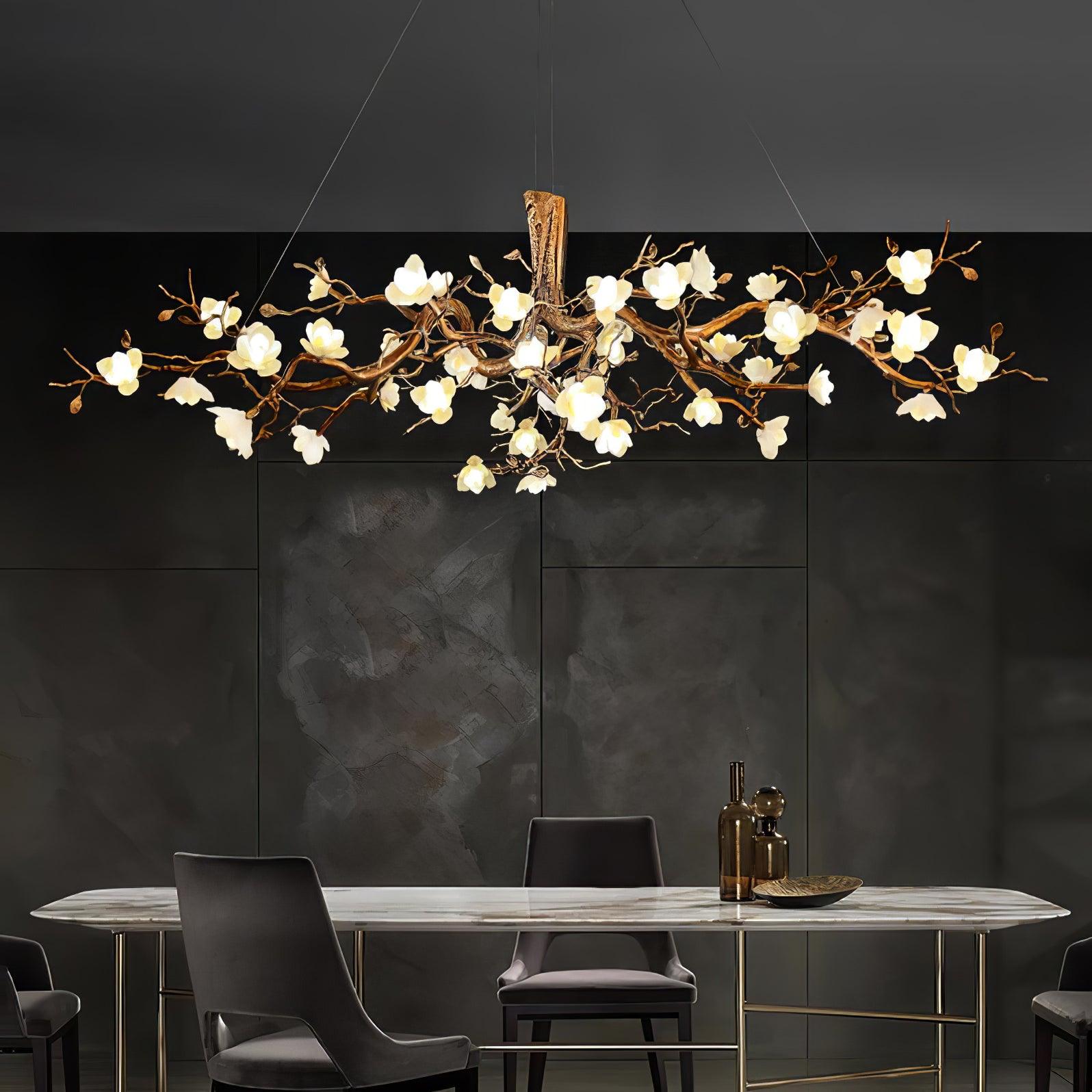 Avaros Postmodern Luxury Flower Bloom Branch Brass Ceramic Chandelier - Lamp Outdoor