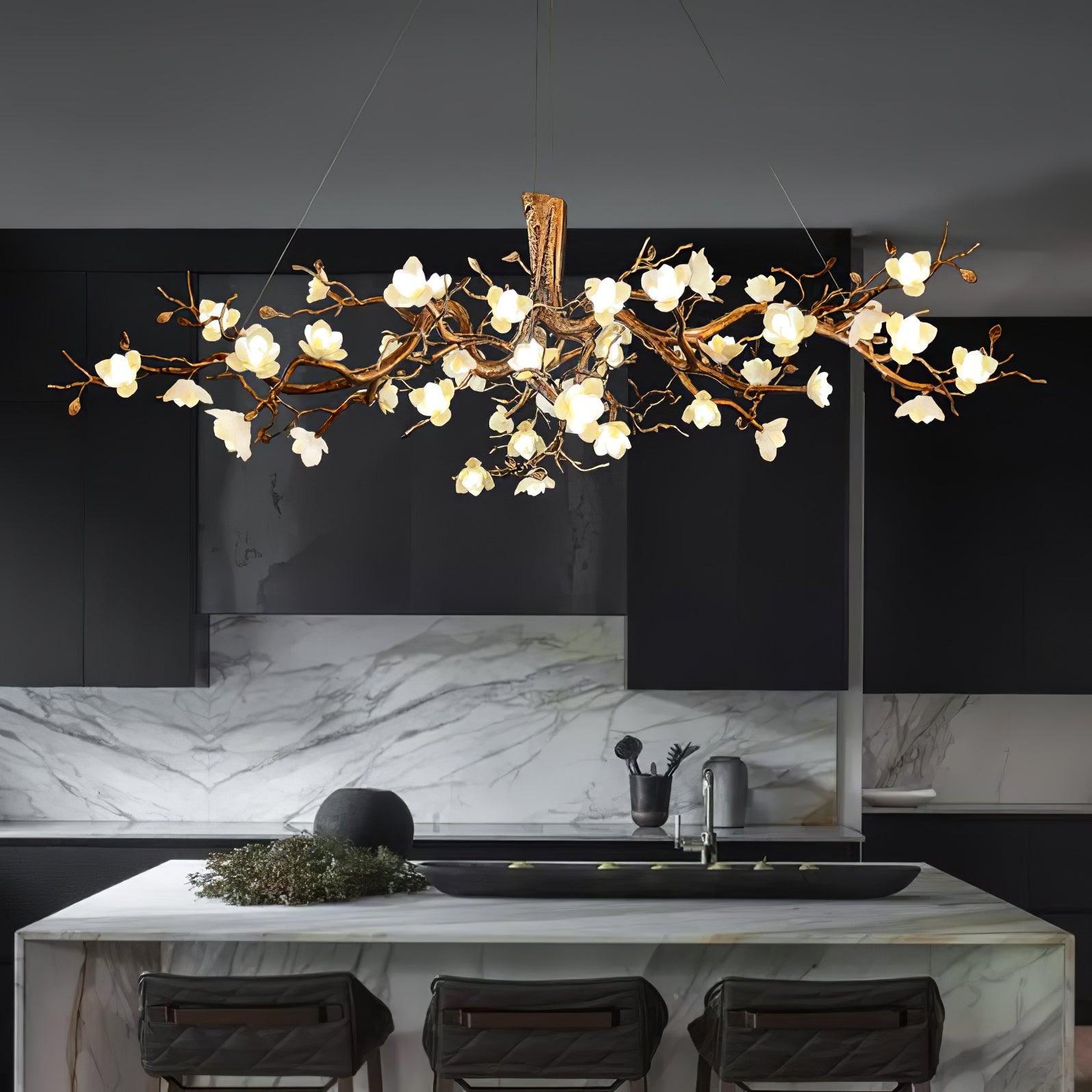 Avaros Postmodern Luxury Flower Bloom Branch Brass Ceramic Chandelier - Lamp Outdoor