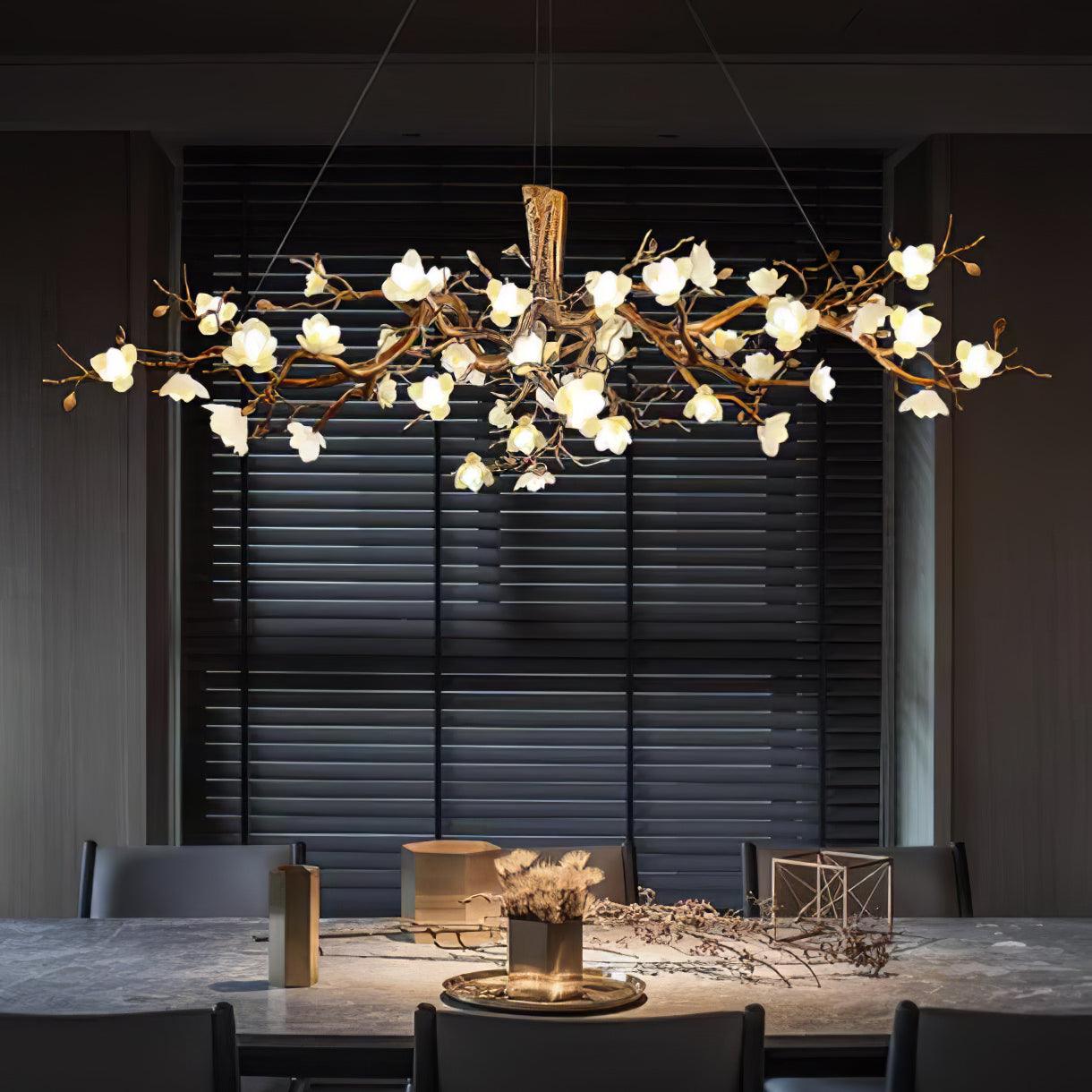 Avaros Postmodern Luxury Flower Bloom Branch Brass Ceramic Chandelier - Lamp Outdoor