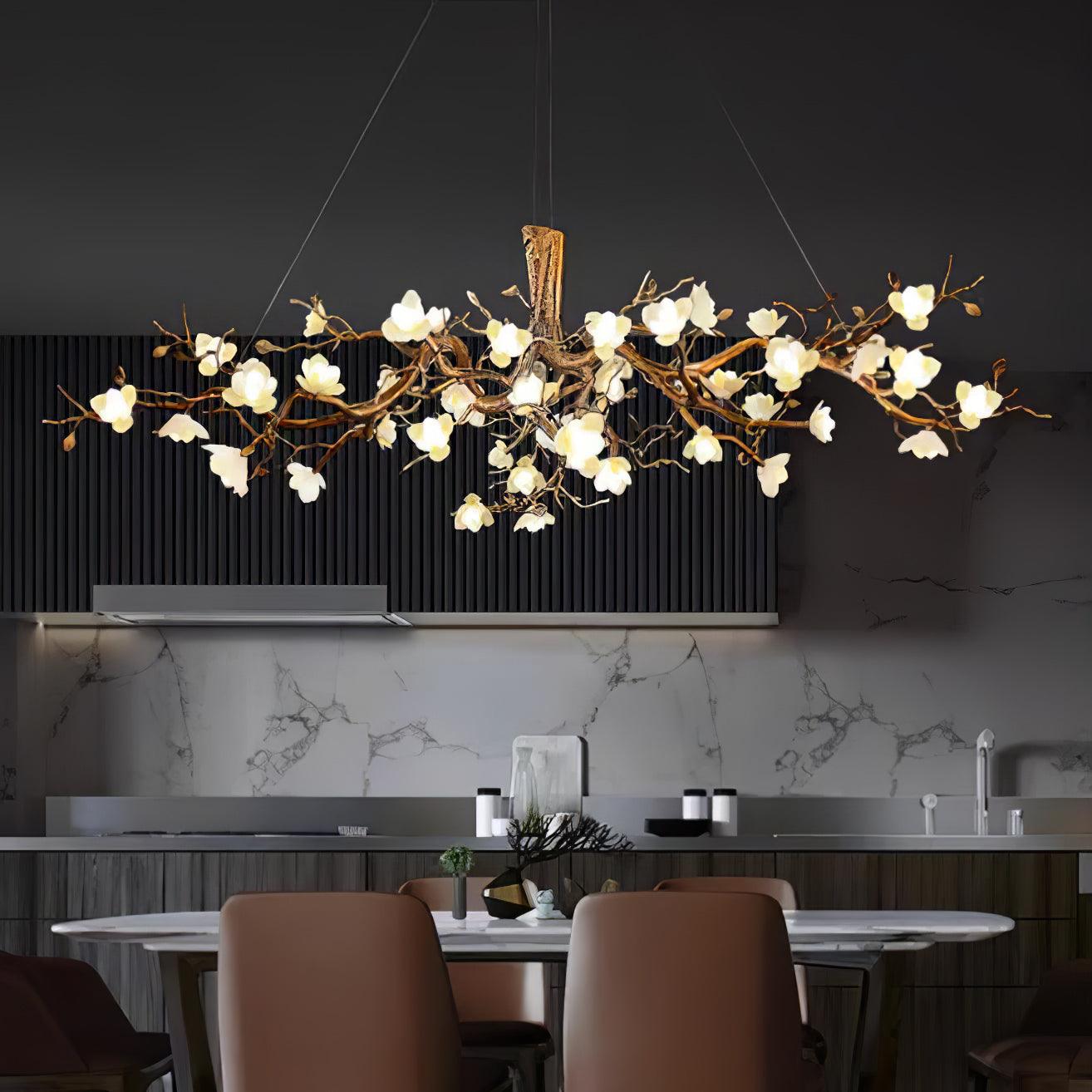 Avaros Postmodern Luxury Flower Bloom Branch Brass Ceramic Chandelier - Lamp Outdoor