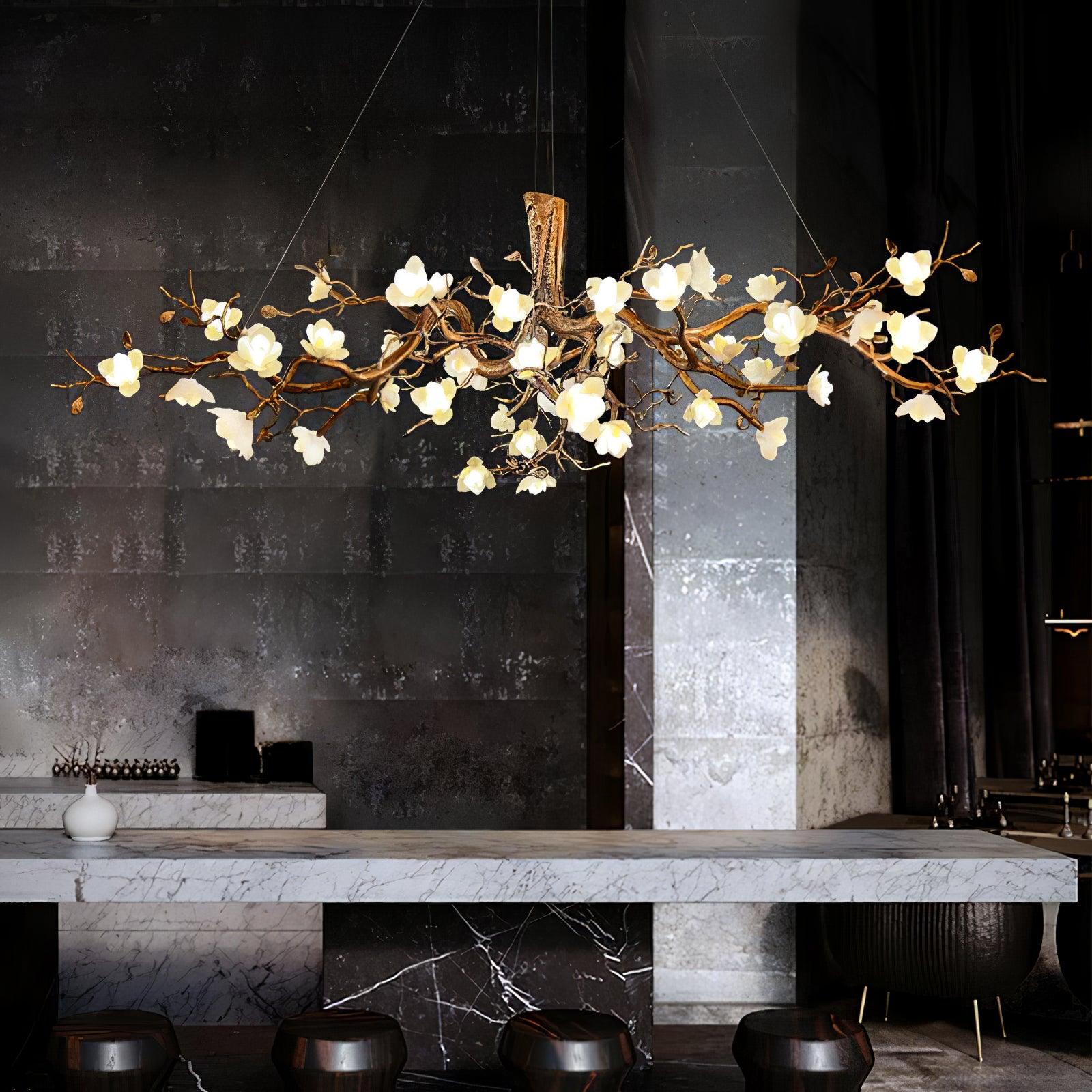 Avaros Postmodern Luxury Flower Bloom Branch Brass Ceramic Chandelier - Lamp Outdoor