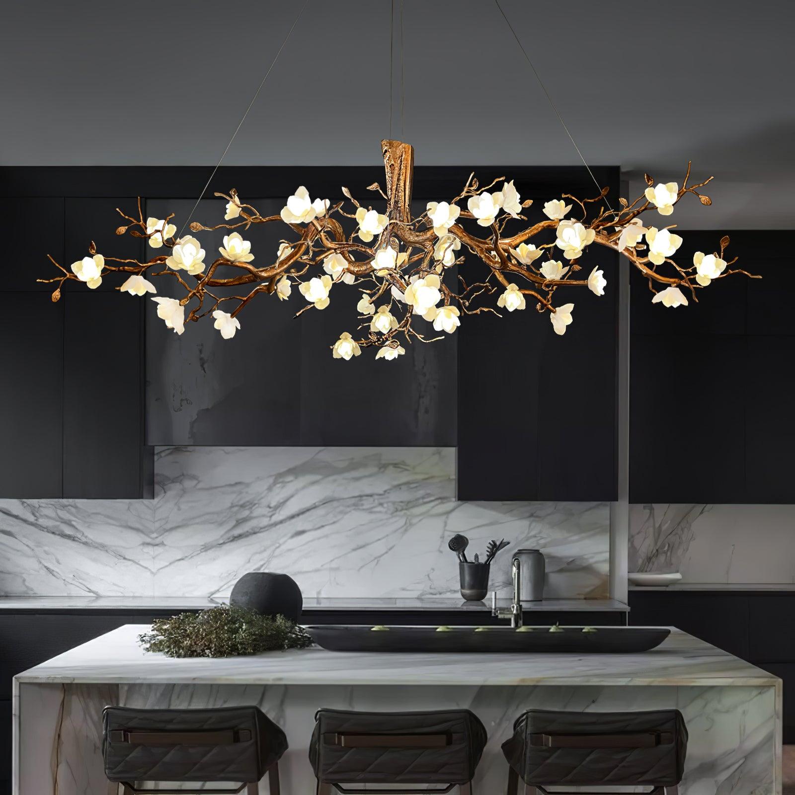 Avaros Postmodern Luxury Flower Bloom Branch Brass Ceramic Chandelier - Lamp Outdoor