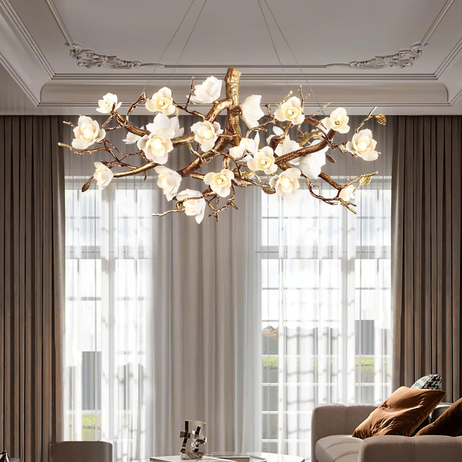Avaros Postmodern Luxury Flower Bloom Branch Brass Ceramic Chandelier - Lamp Outdoor